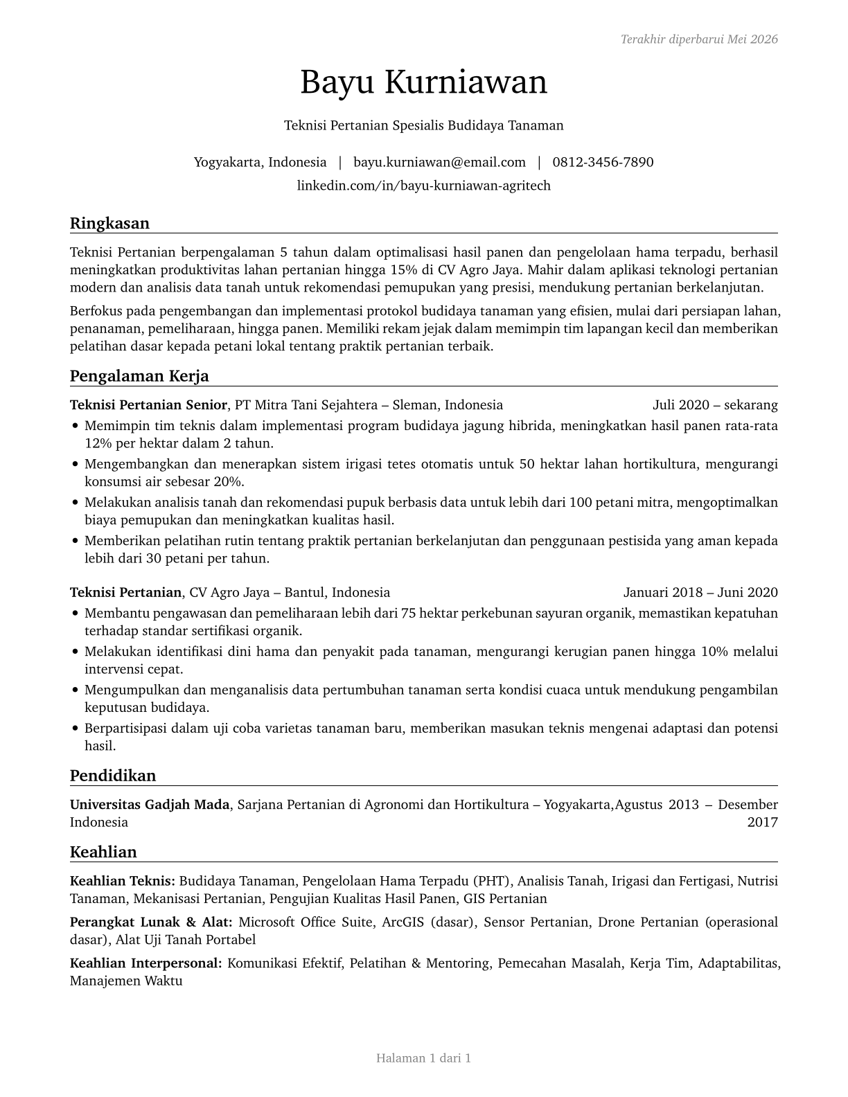Agricultural Technicians CV in Indonesian — page 1