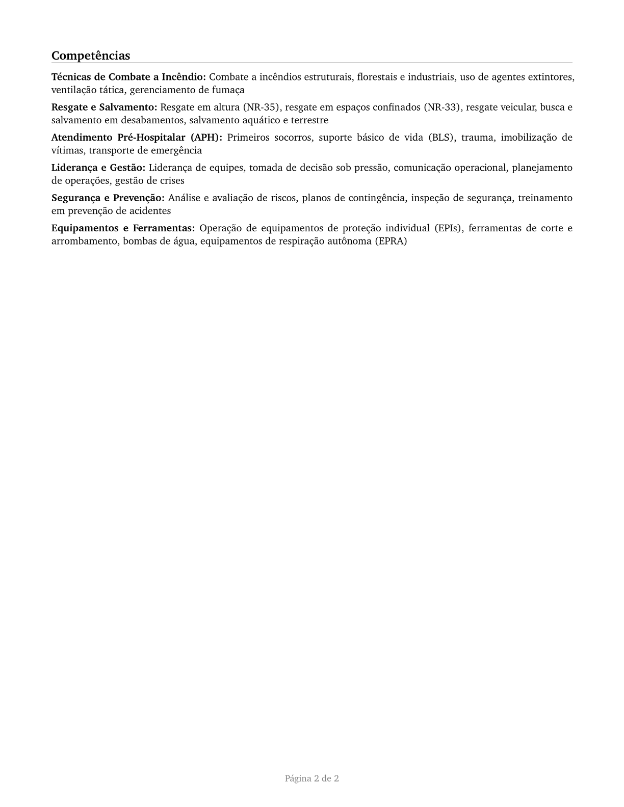 Firefighters CV in Portuguese — page 2