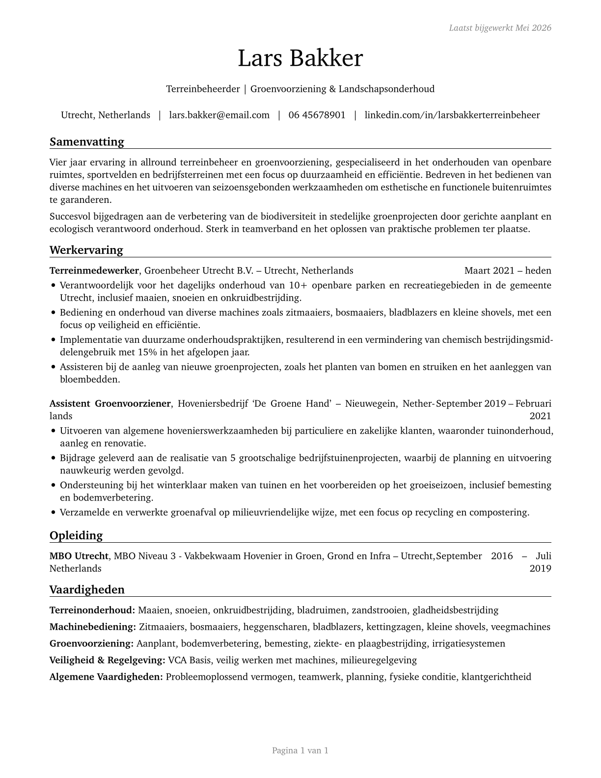 Grounds Maintenance Workers, All Other CV in Dutch — page 1