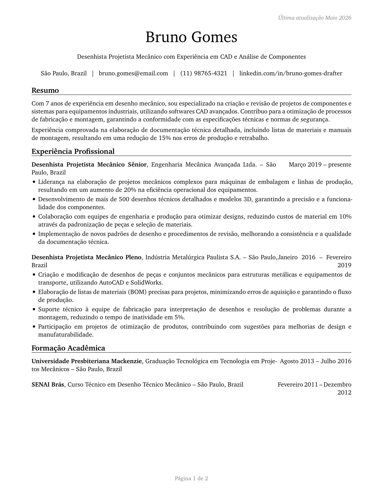 Mechanical Drafters CV in Portuguese — page 1