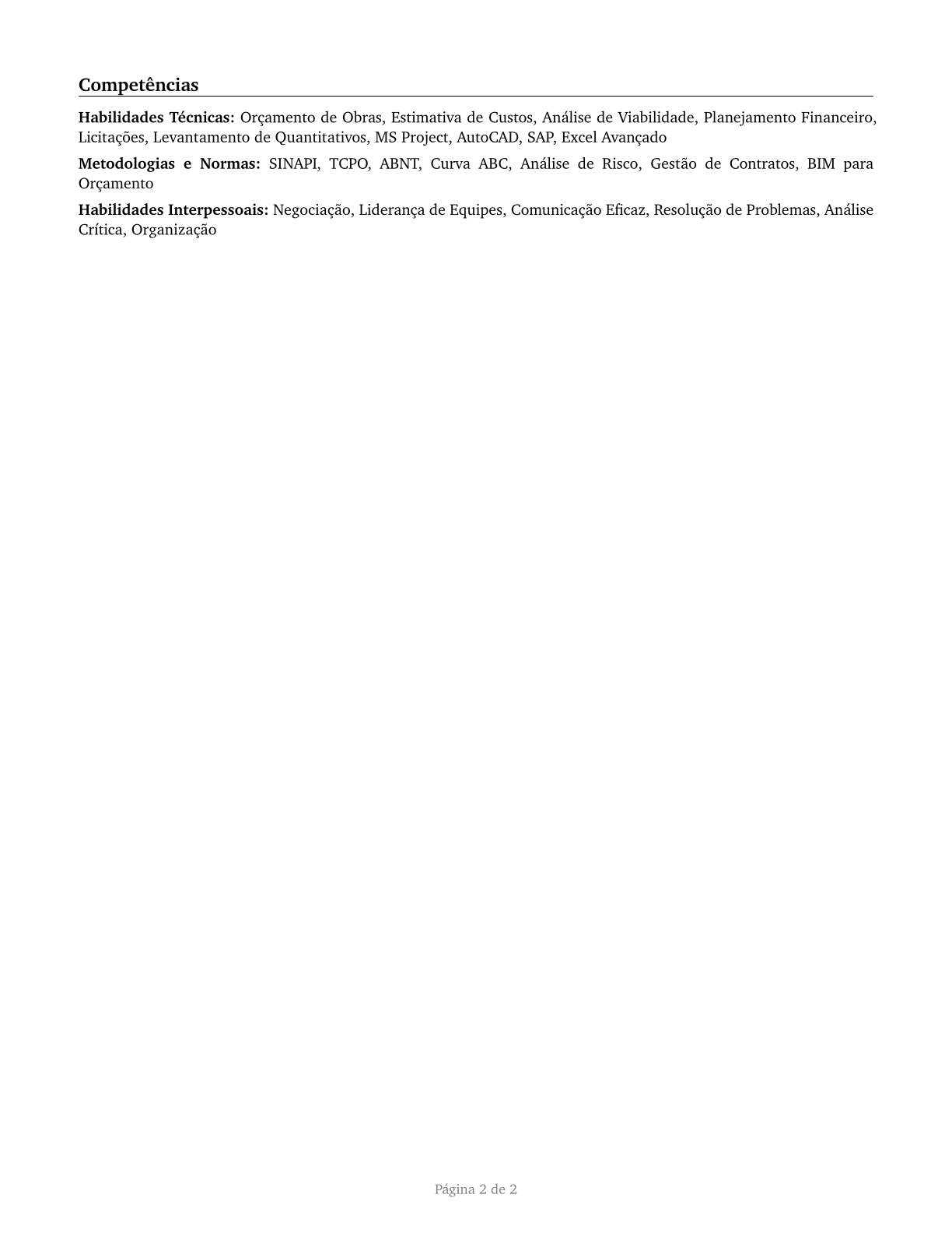 Cost Estimators CV in Portuguese — page 2
