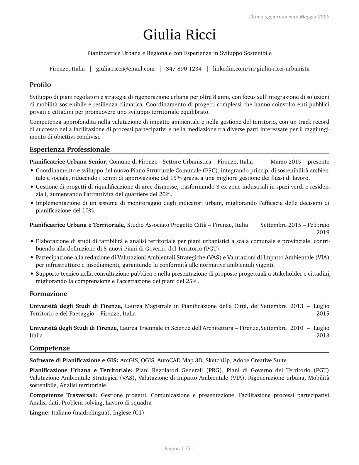 Urban and Regional Planners CV in Italian — page 1