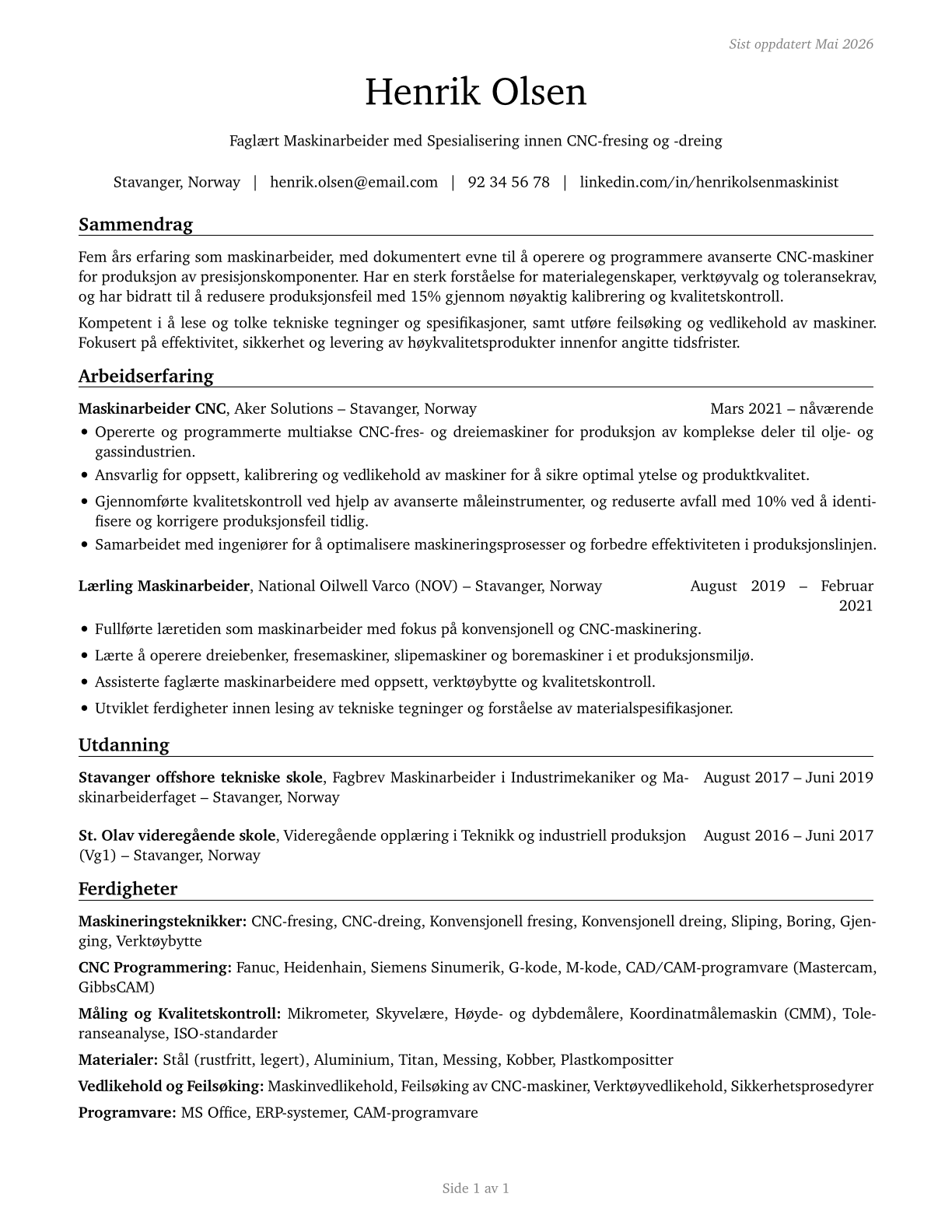 Machinists CV in Norwegian_bokmal — page 1