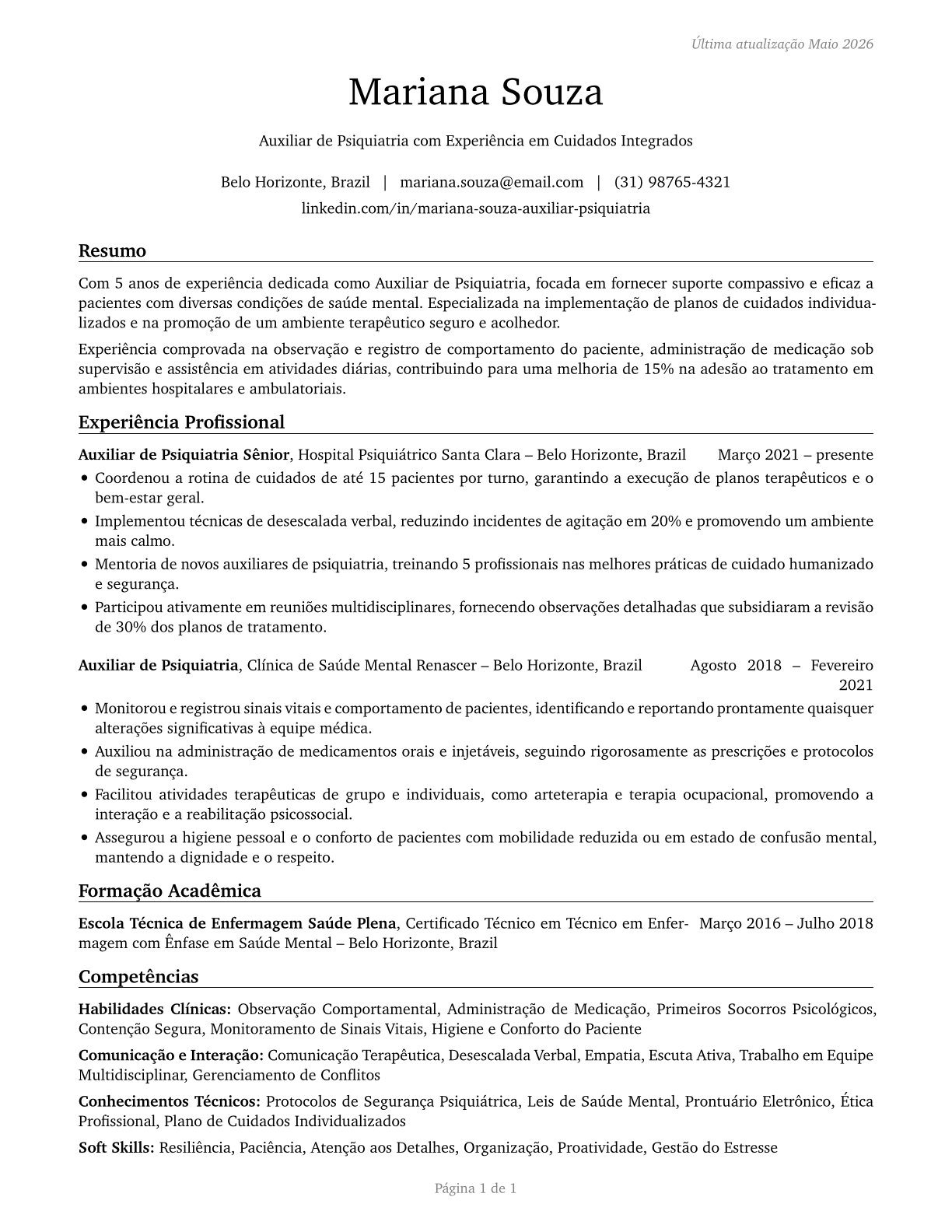 Psychiatric Aides CV in Portuguese — page 1