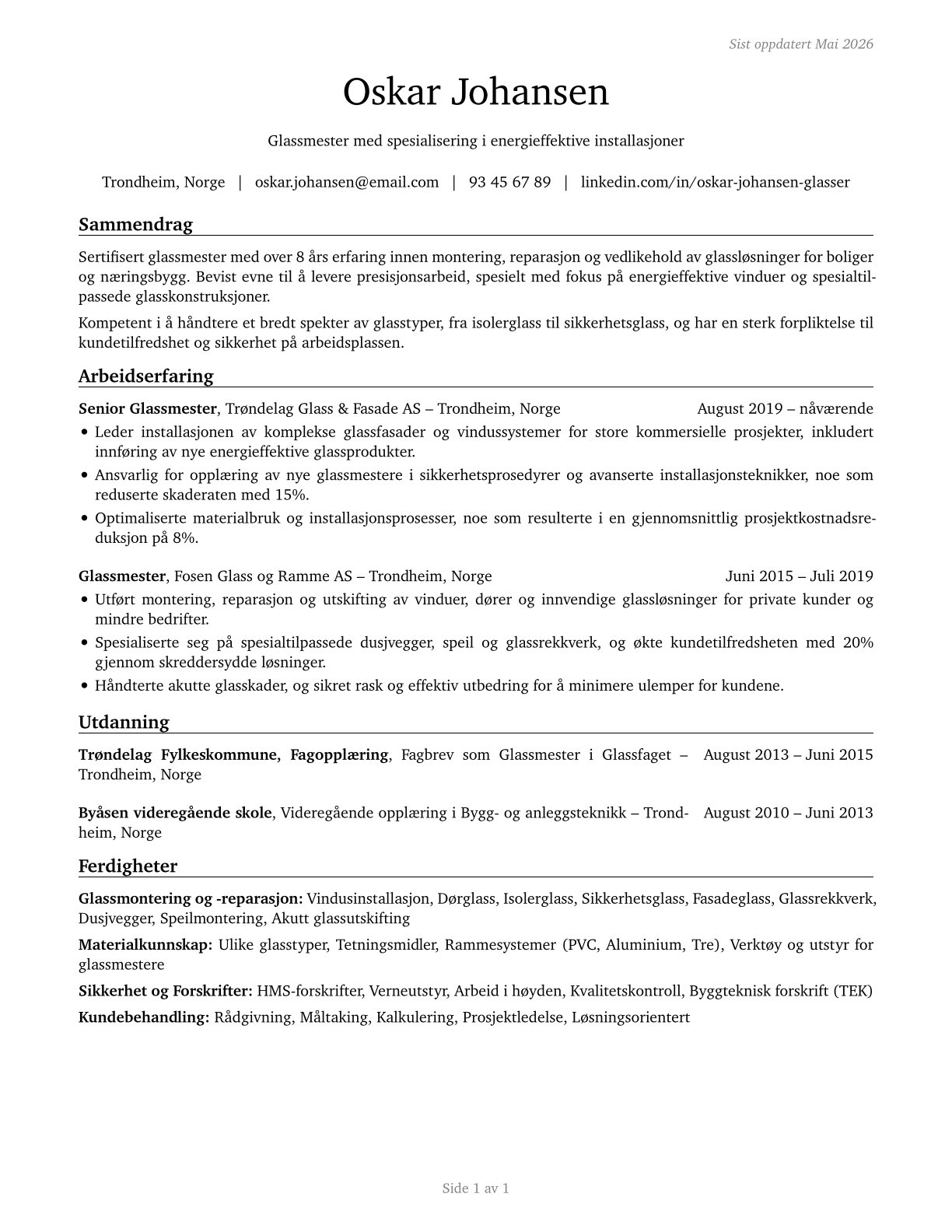 Glaziers CV in Norwegian_bokmal — page 1