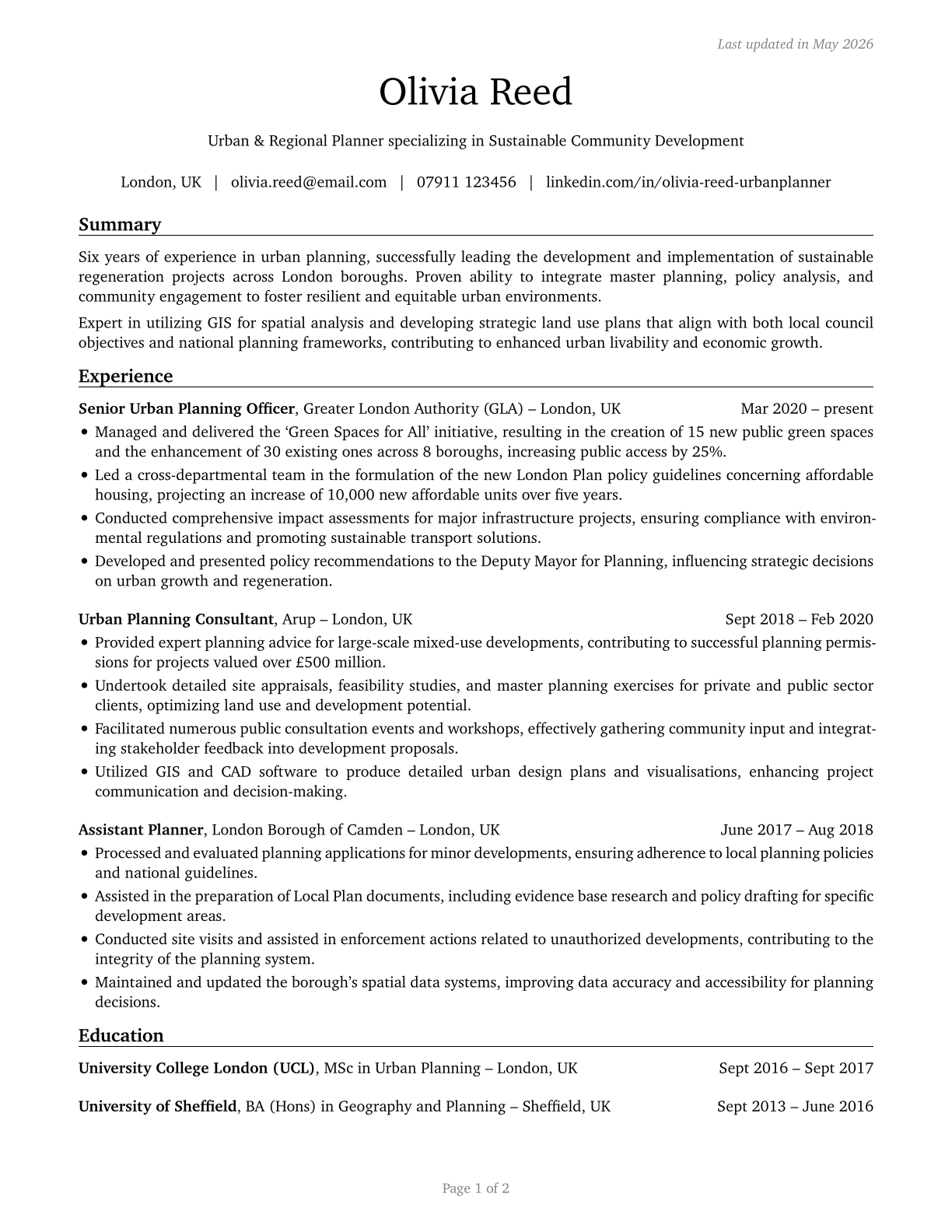 Urban and Regional Planners CV in English — page 1