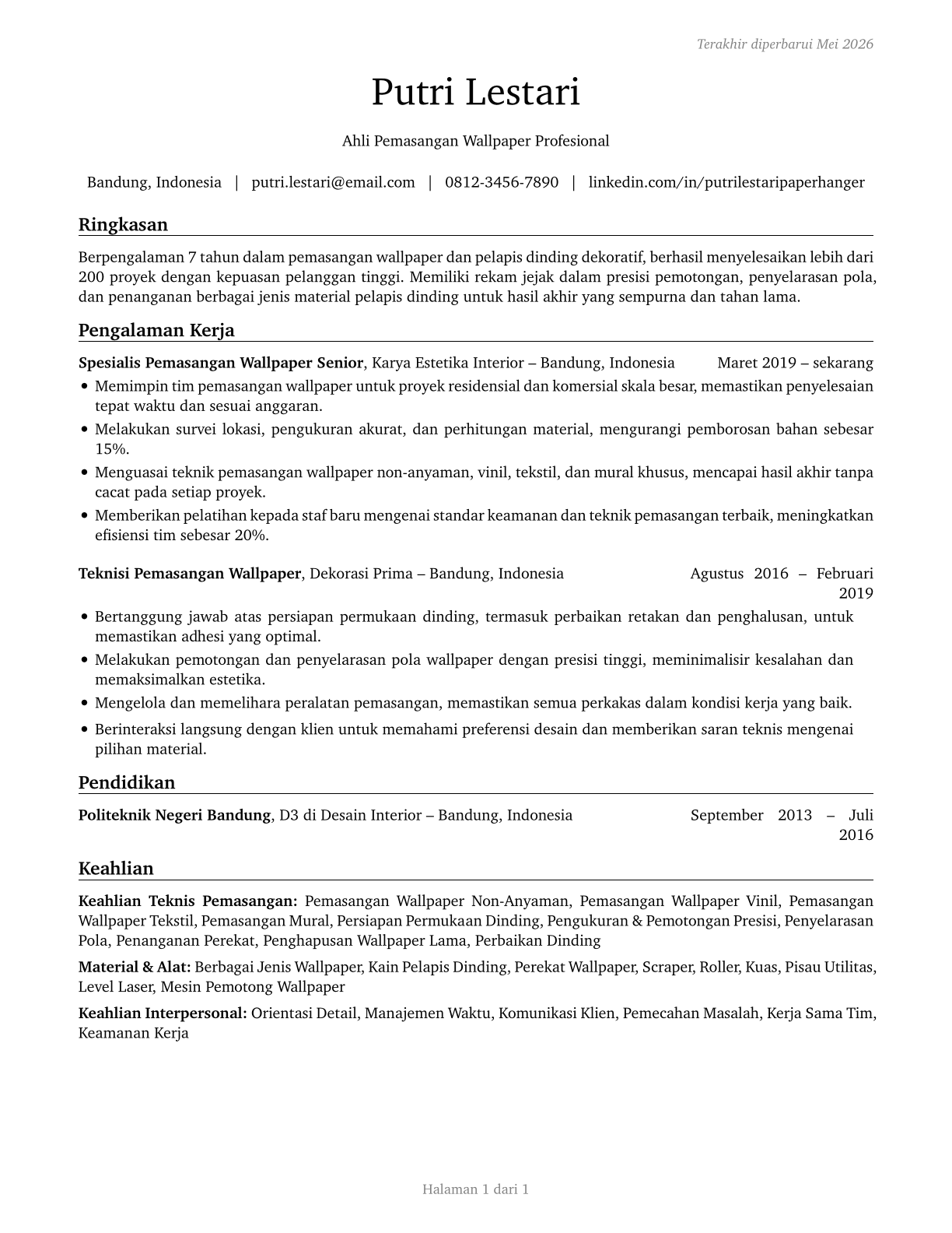Paperhangers CV in Indonesian — page 1