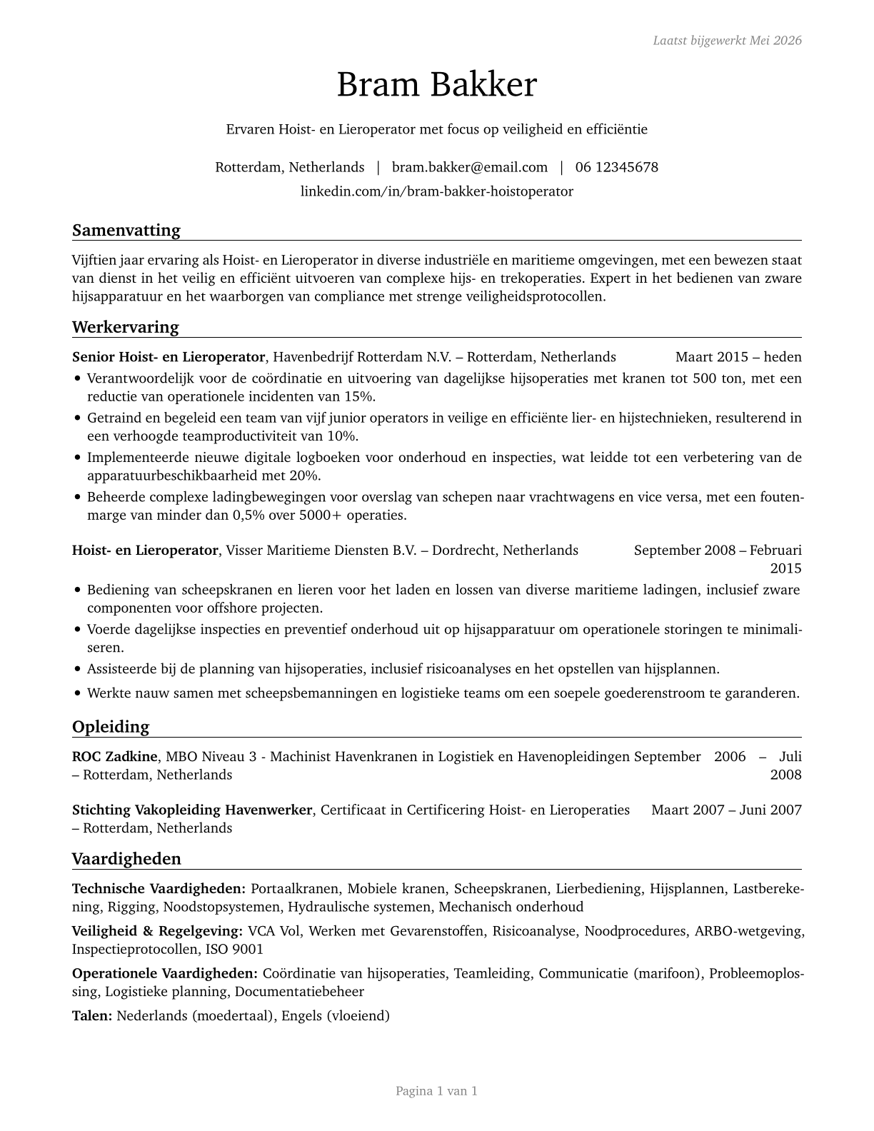 Hoist and Winch Operators CV in Dutch — page 1