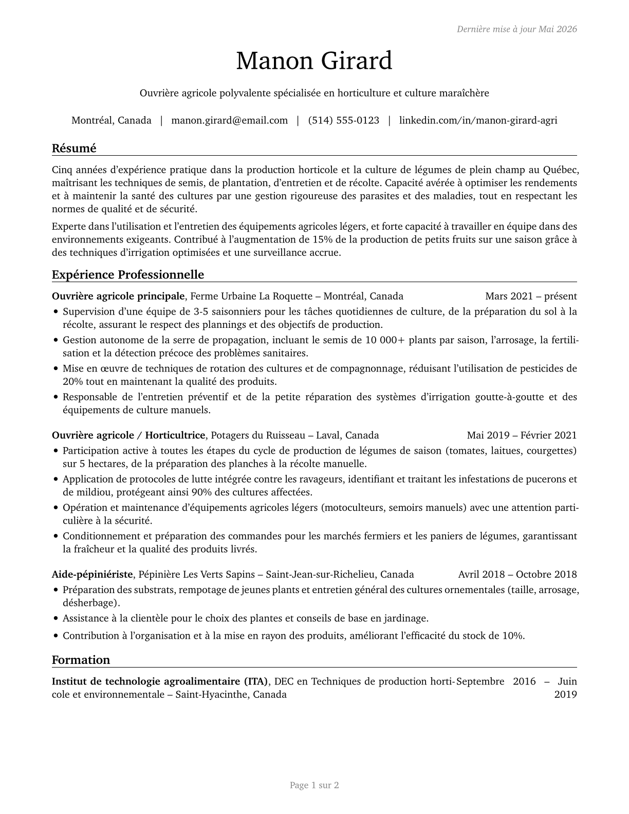 Farmworkers and Laborers, Crop, Nursery, and Greenhouse CV in French — page 1