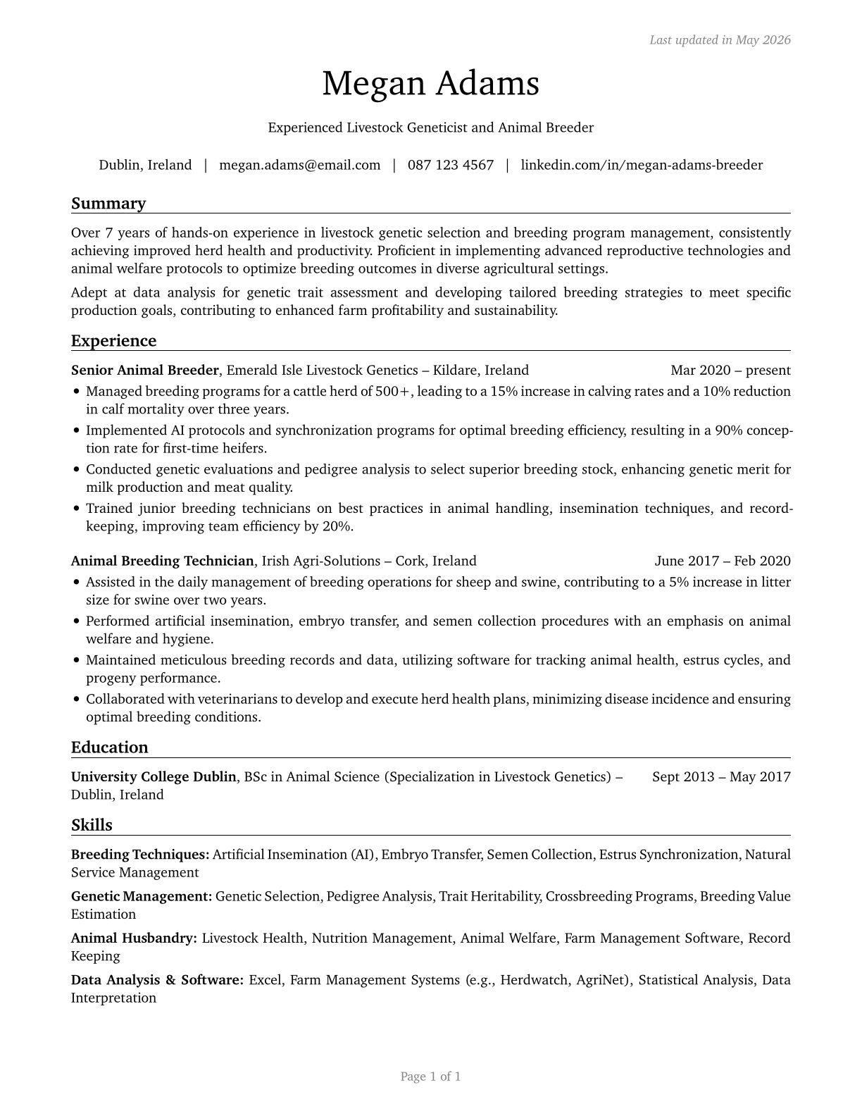 Animal Breeders CV in English — page 1