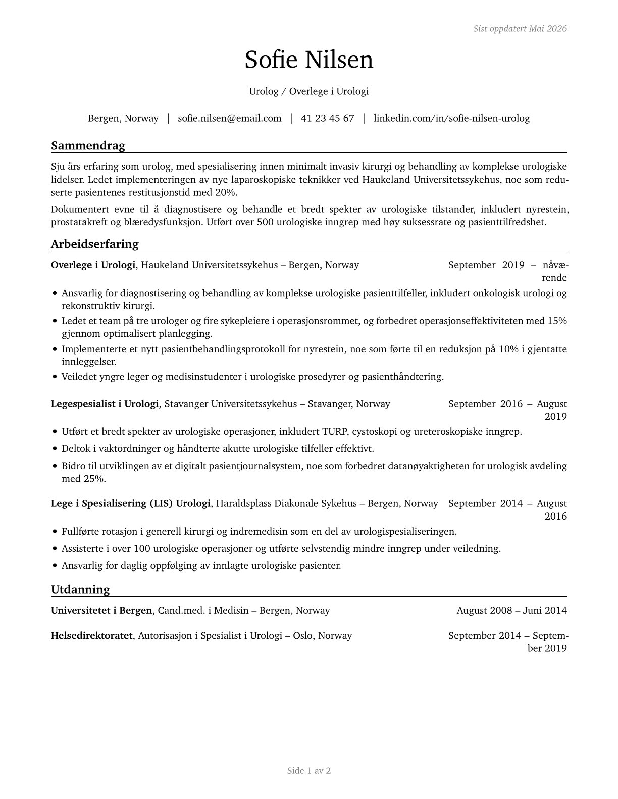 Urologists CV in Norwegian_bokmal — page 1