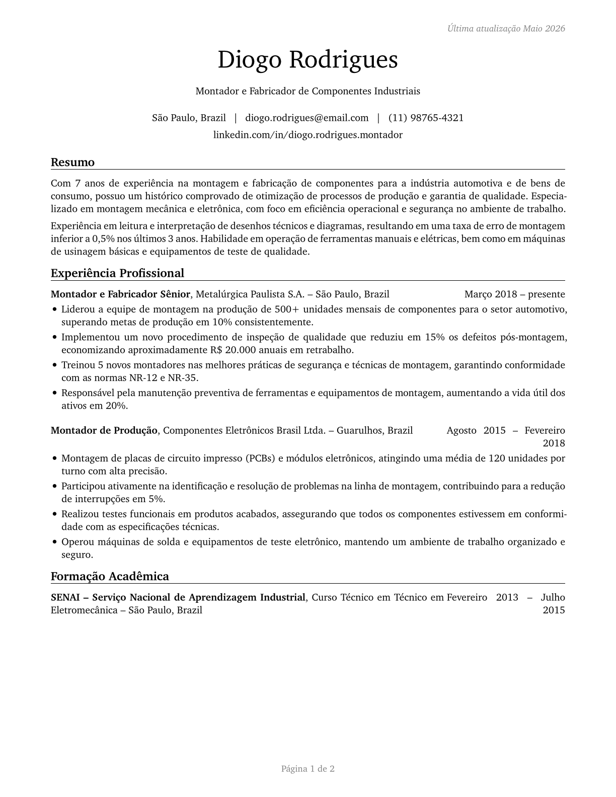 Assemblers and Fabricators, All Other CV in Portuguese — page 1