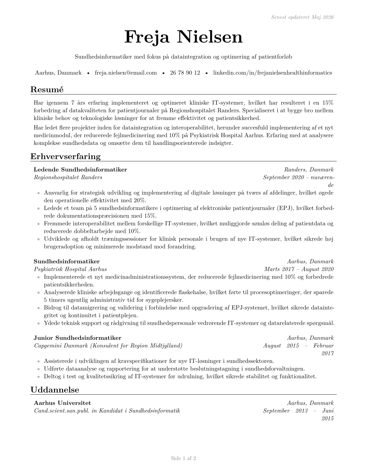Health Informatics Specialists CV in Danish — page 1