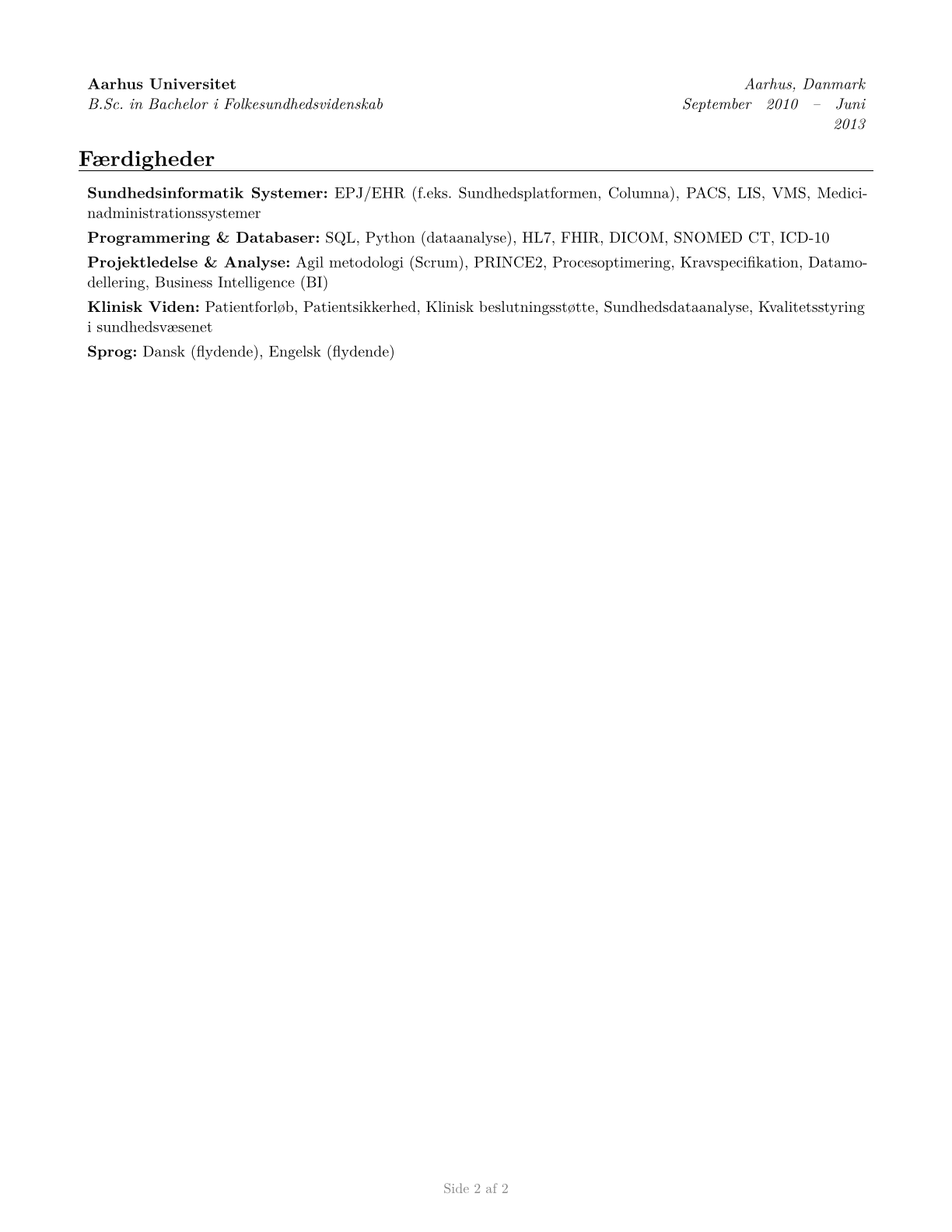 Health Informatics Specialists CV in Danish — page 2