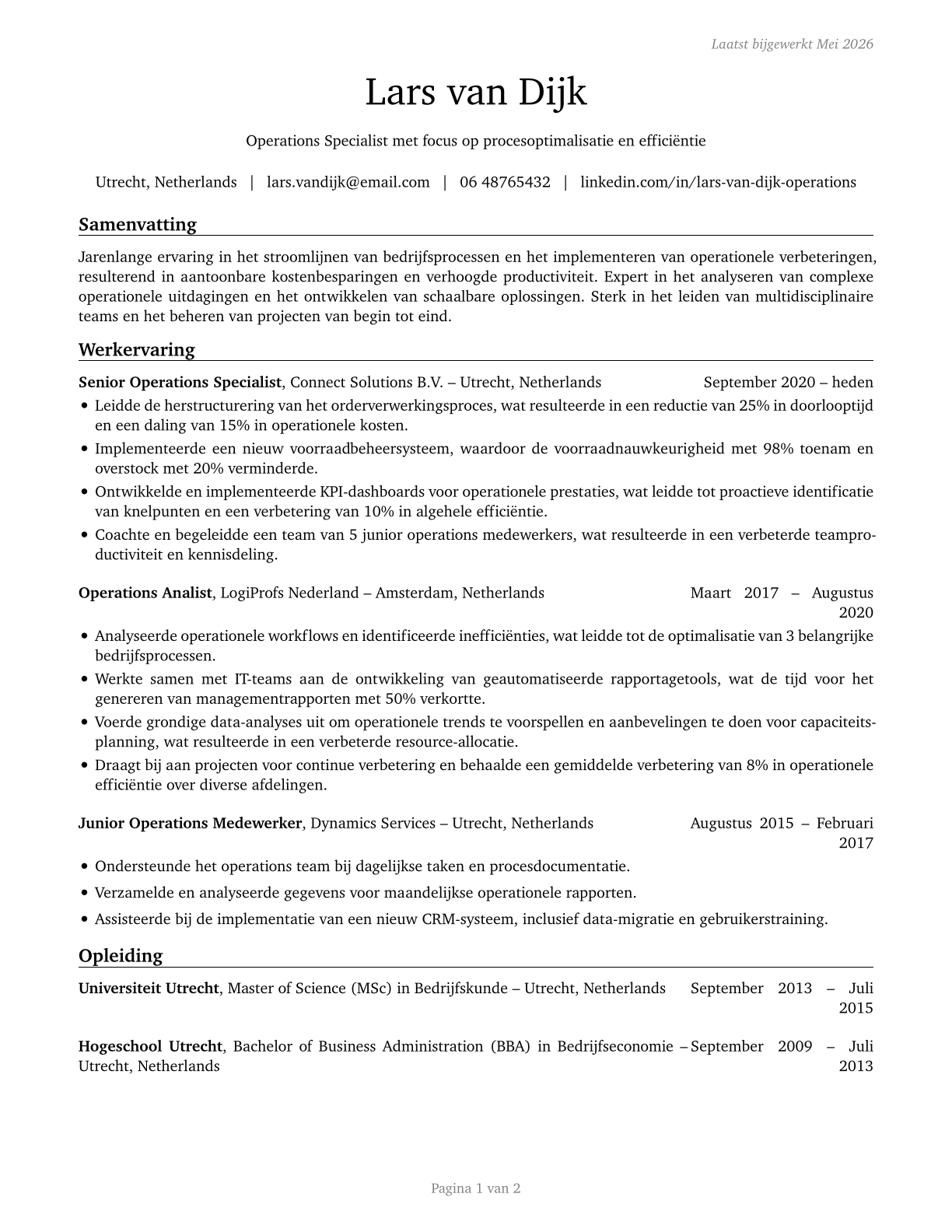 Business Operations Specialists, All Other CV in Dutch — page 1