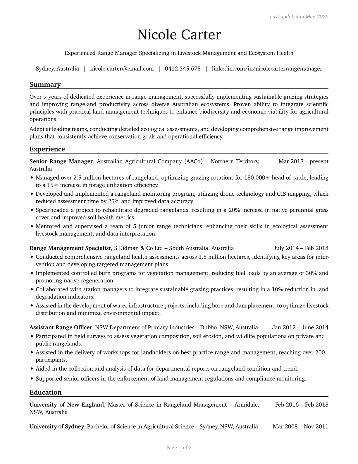 Range Managers CV in English — page 1