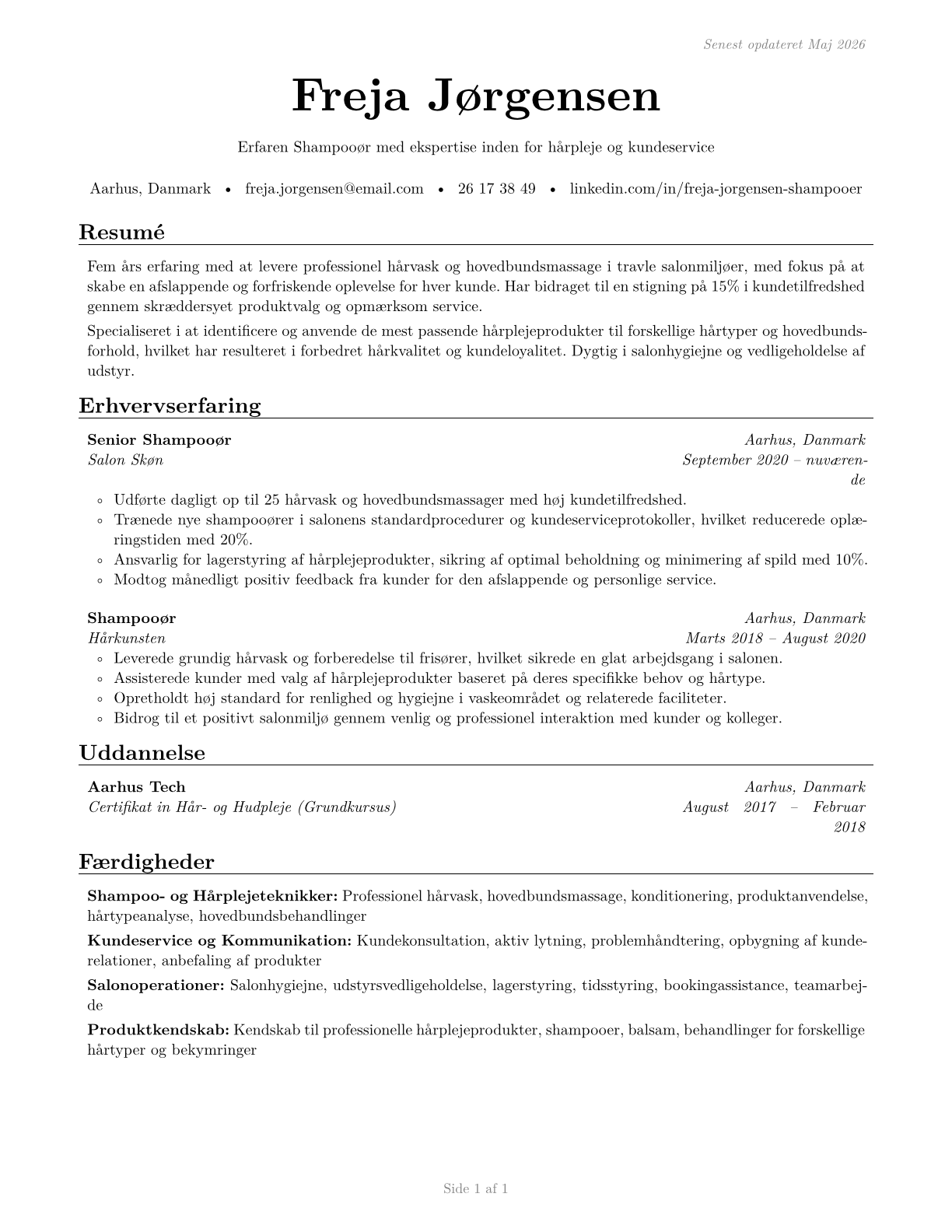 Shampooers CV in Danish — page 1