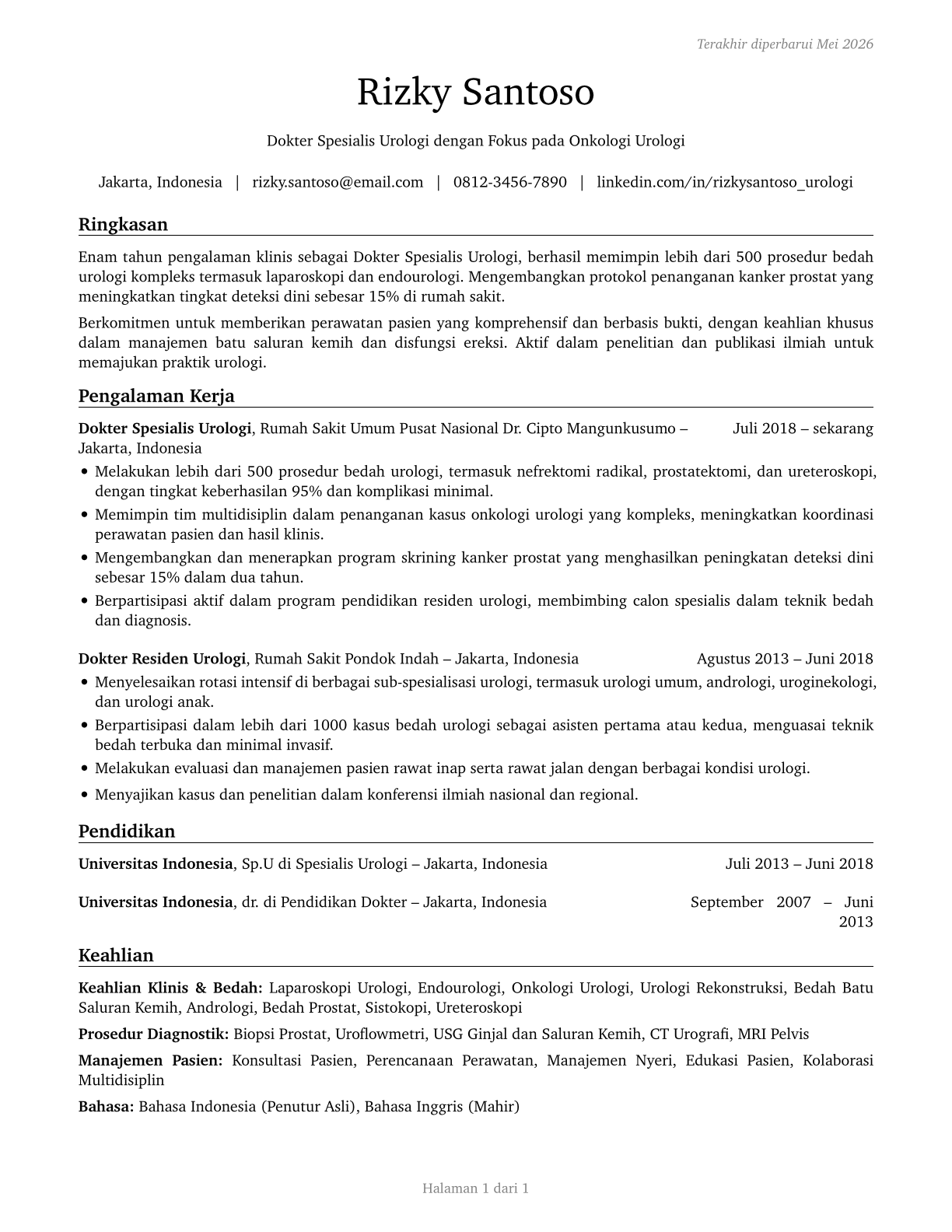 Urologists CV in Indonesian — page 1