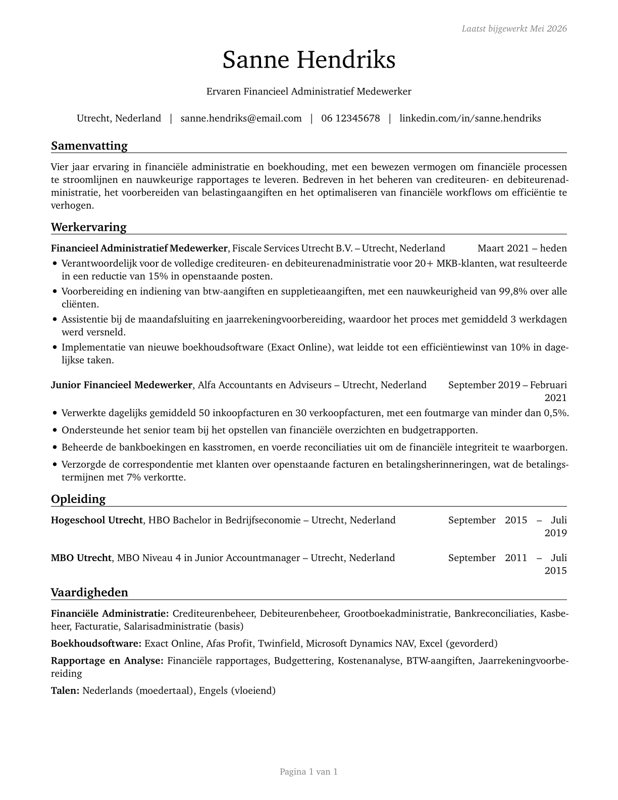 Financial Clerks, All Other CV in Dutch — page 1