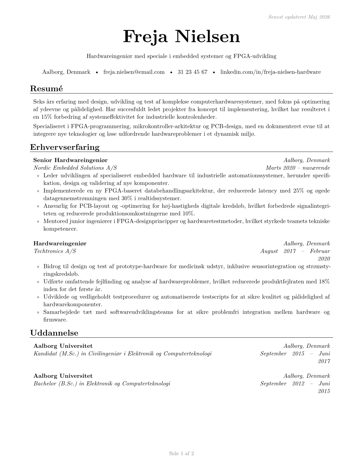 Computer Hardware Engineers CV in Danish — page 1