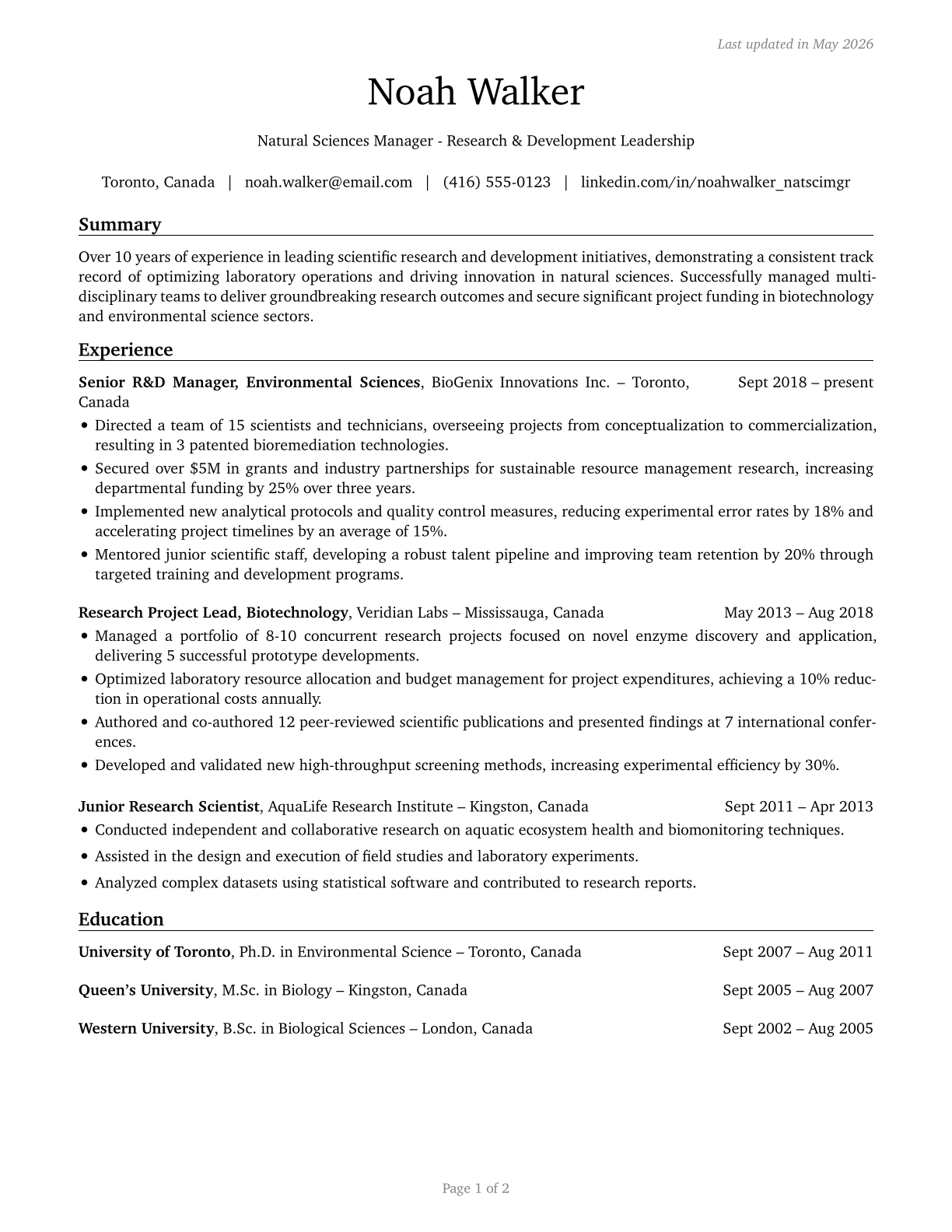 Natural Sciences Managers CV in English — page 1