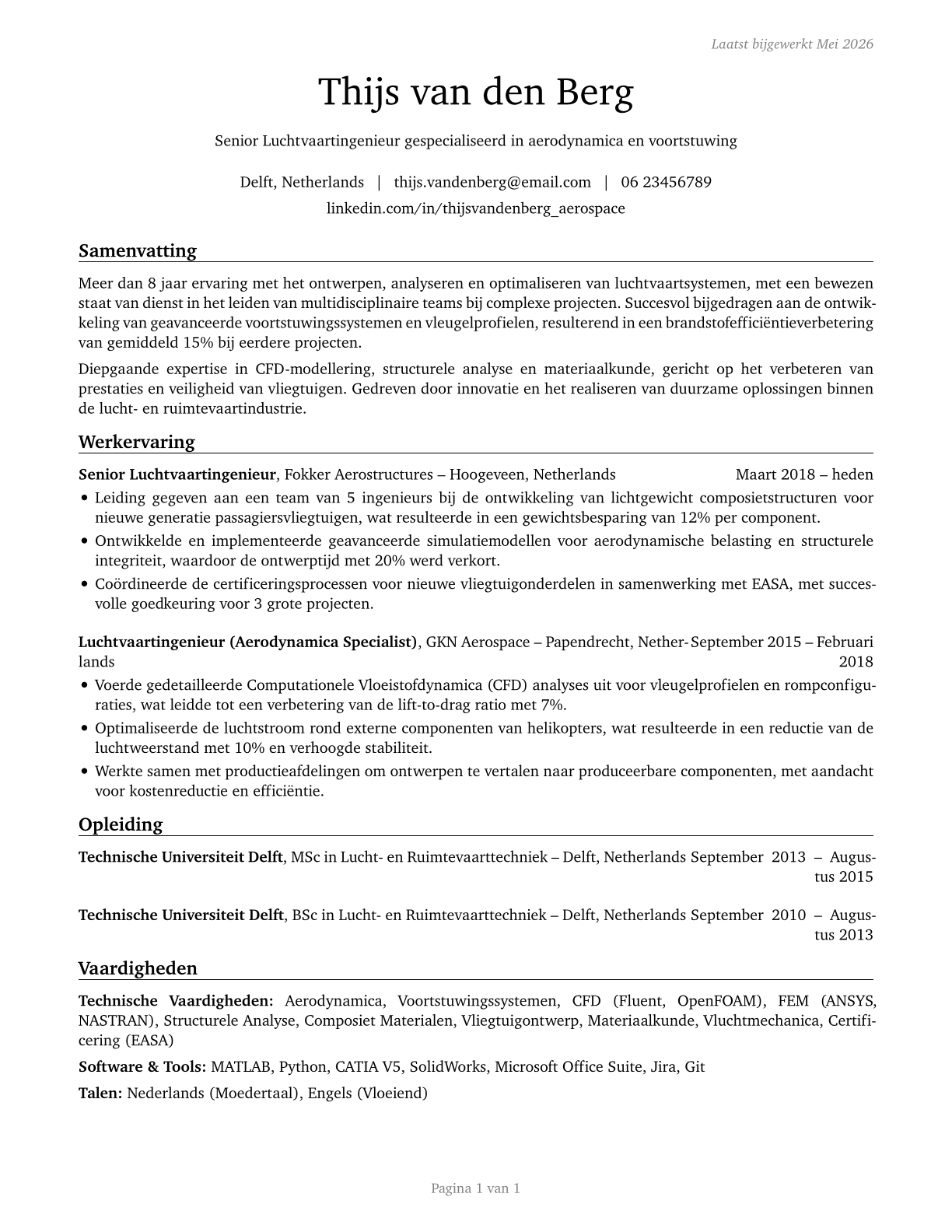 Aerospace Engineers CV in Dutch — page 1