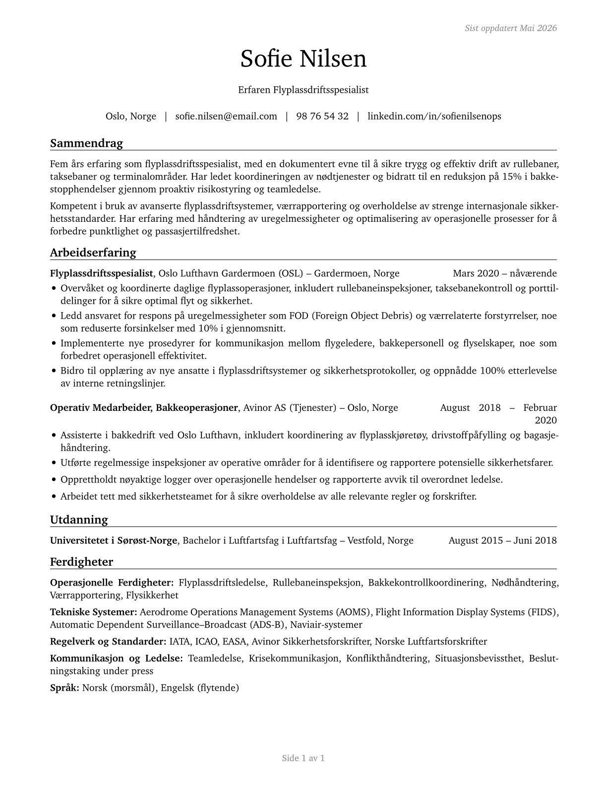 Airfield Operations Specialists CV in Norwegian_bokmal — page 1