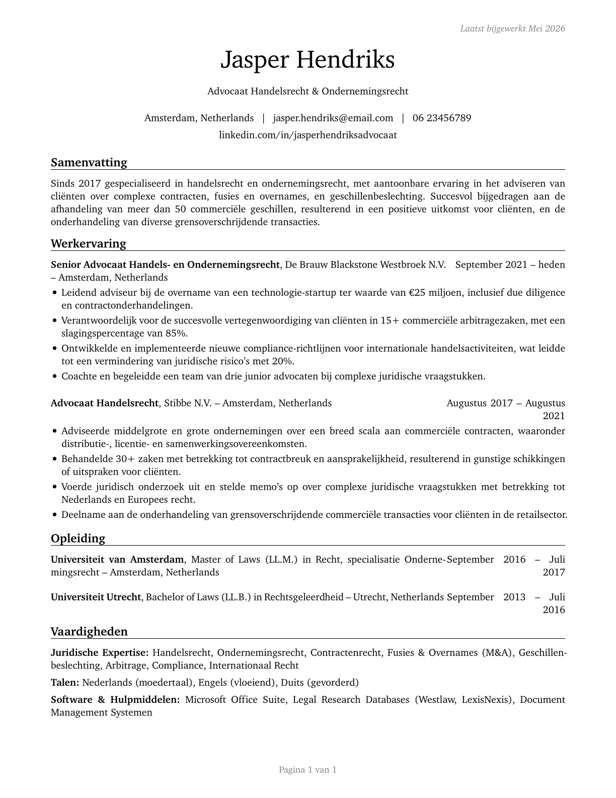 Lawyers CV in Dutch — page 1