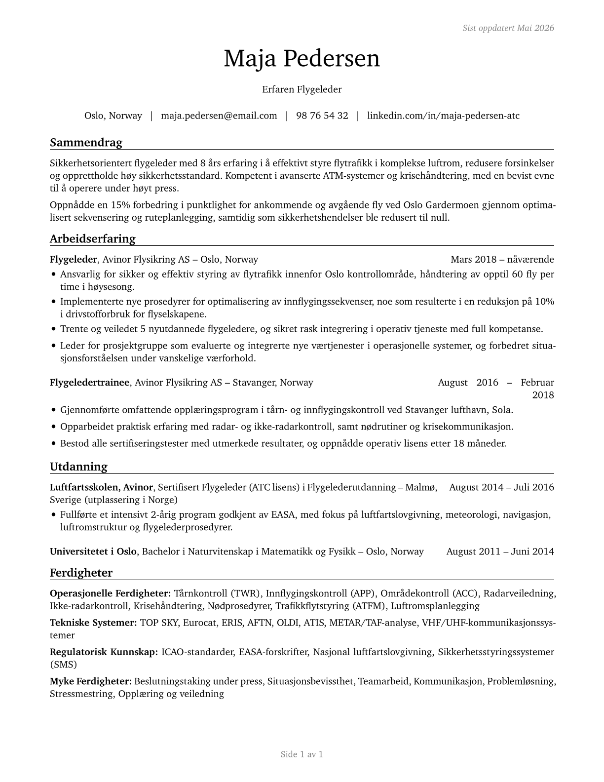 Air Traffic Controllers CV in Norwegian_bokmal — page 1