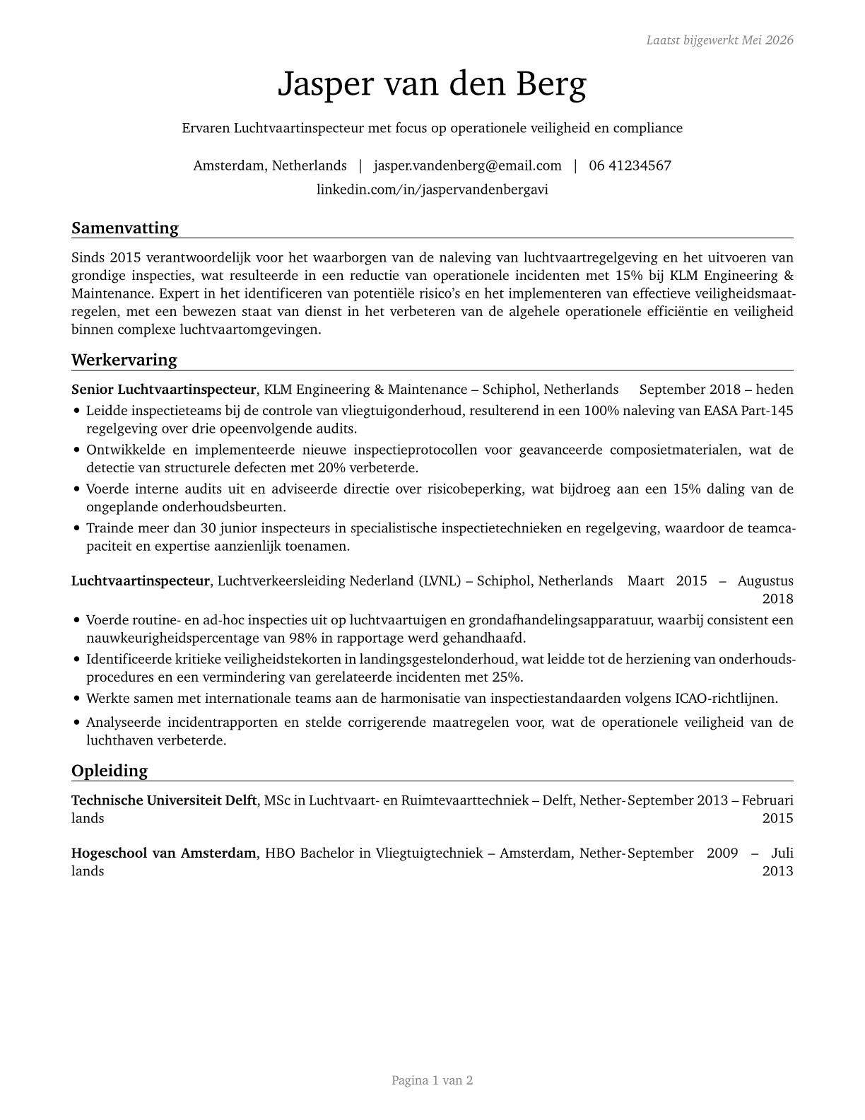 Aviation Inspectors CV in Dutch — page 1