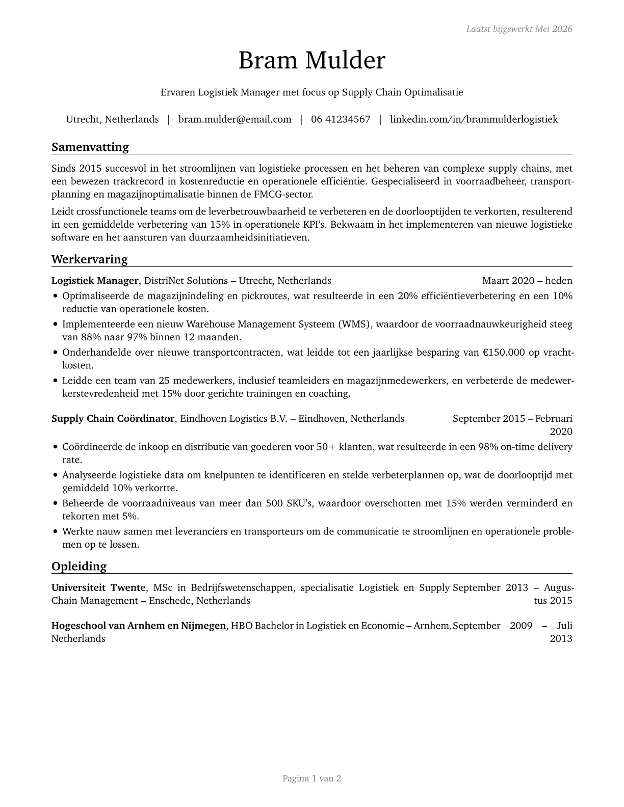 Logisticians CV in Dutch — page 1