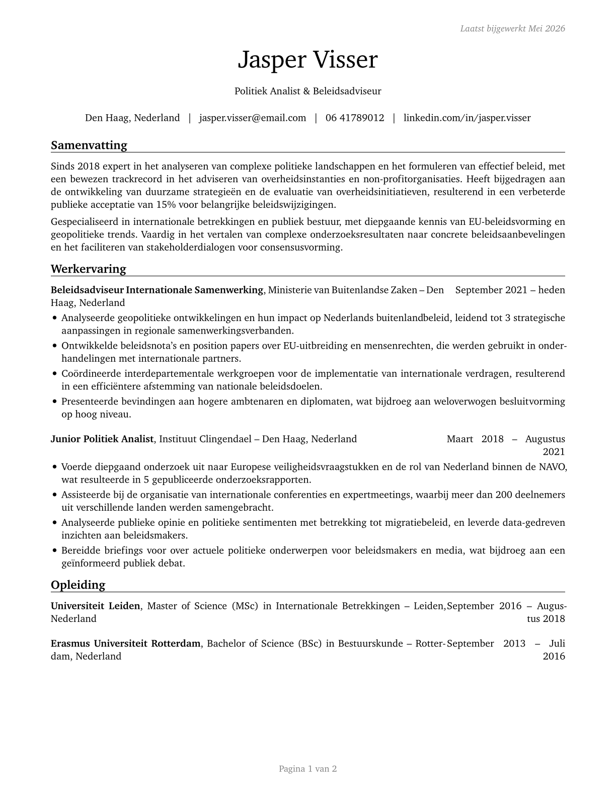 Political Scientists CV in Dutch — page 1