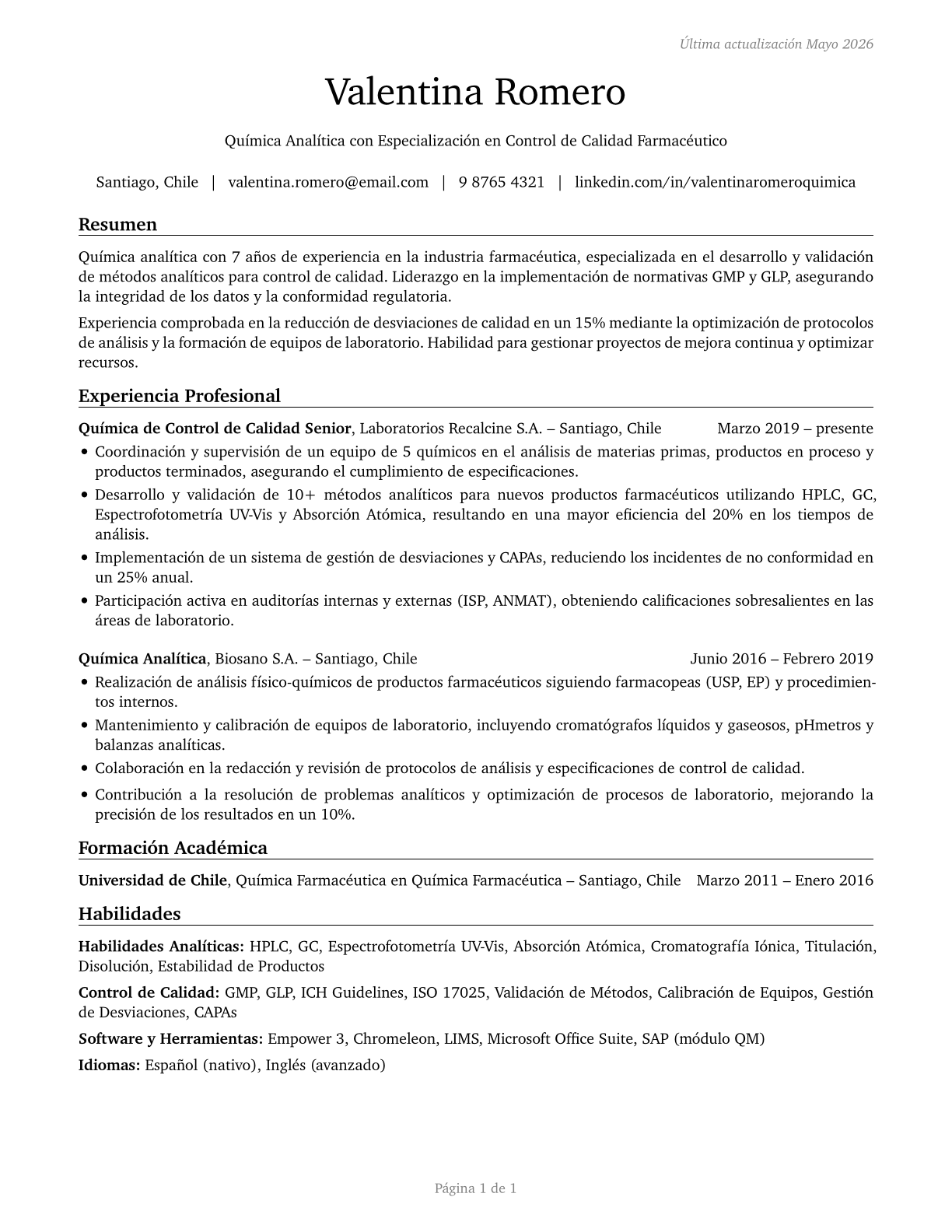 Chemists CV in Spanish — page 1