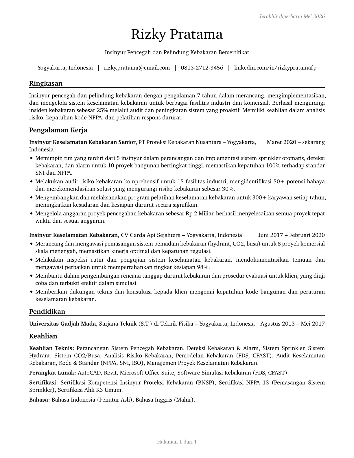 Fire-Prevention and Protection Engineers CV in Indonesian — page 1