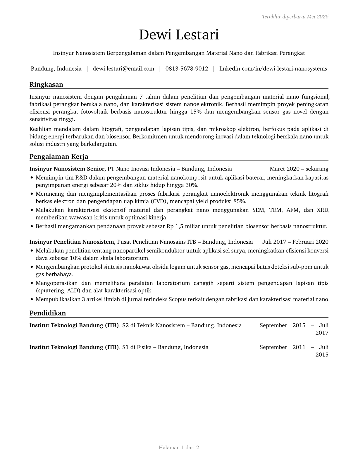 Nanosystems Engineers CV in Indonesian — page 1