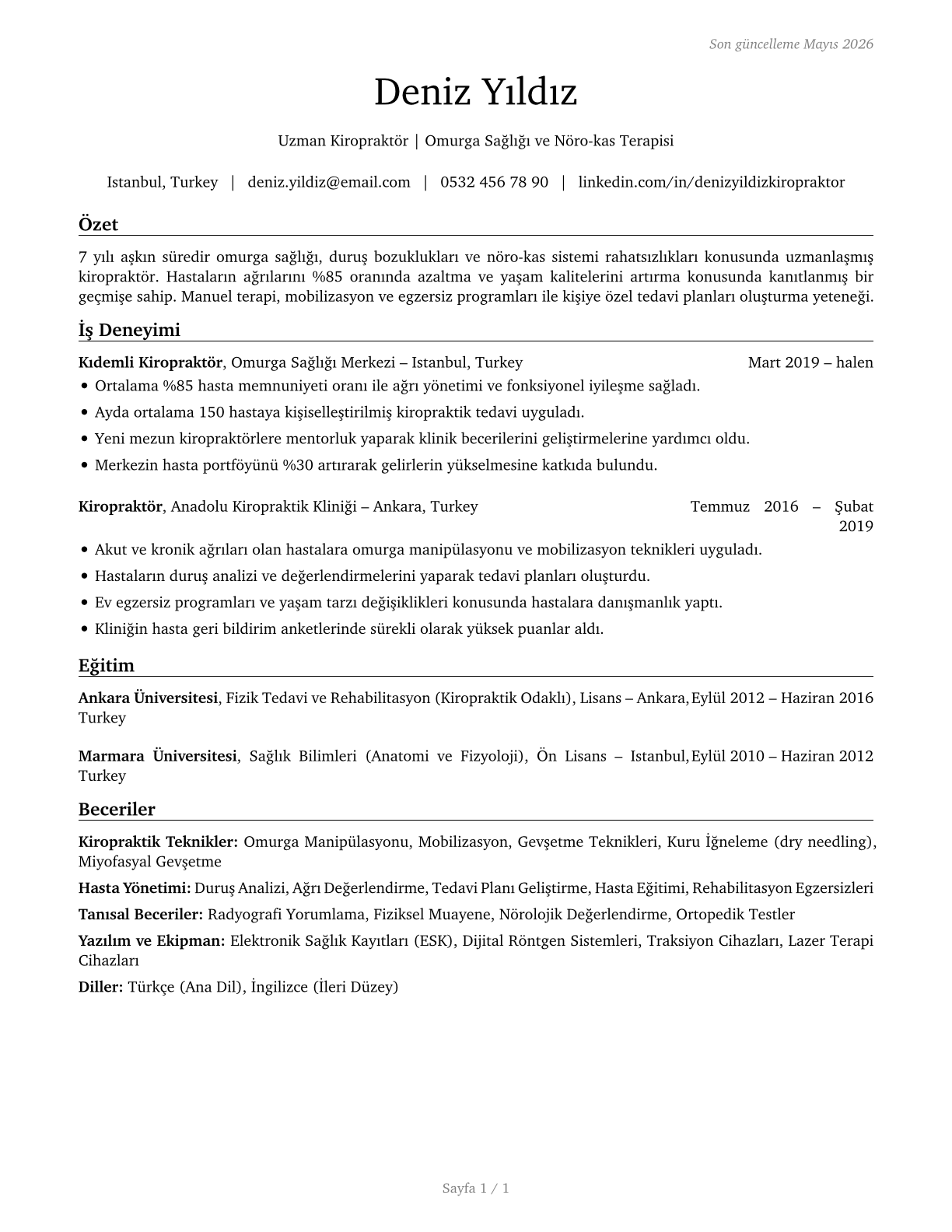 Chiropractors CV in Turkish — page 1