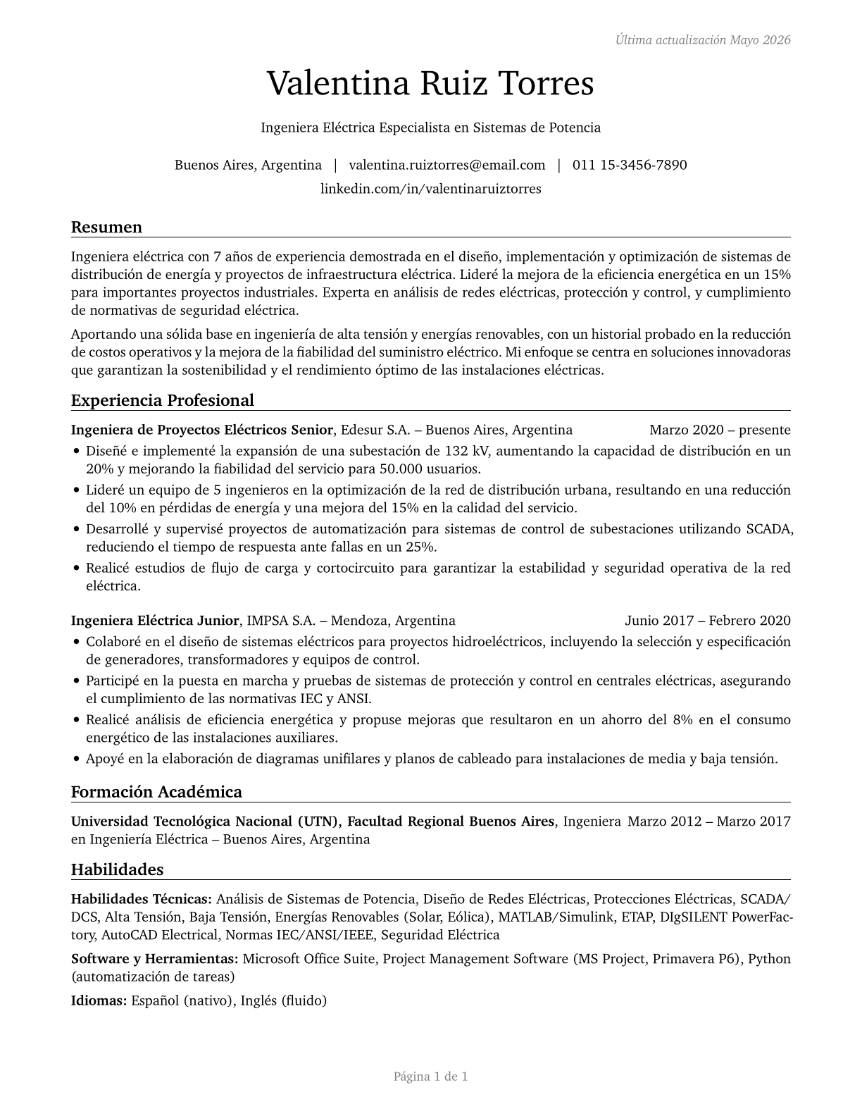 Electrical Engineers CV in Spanish — page 1