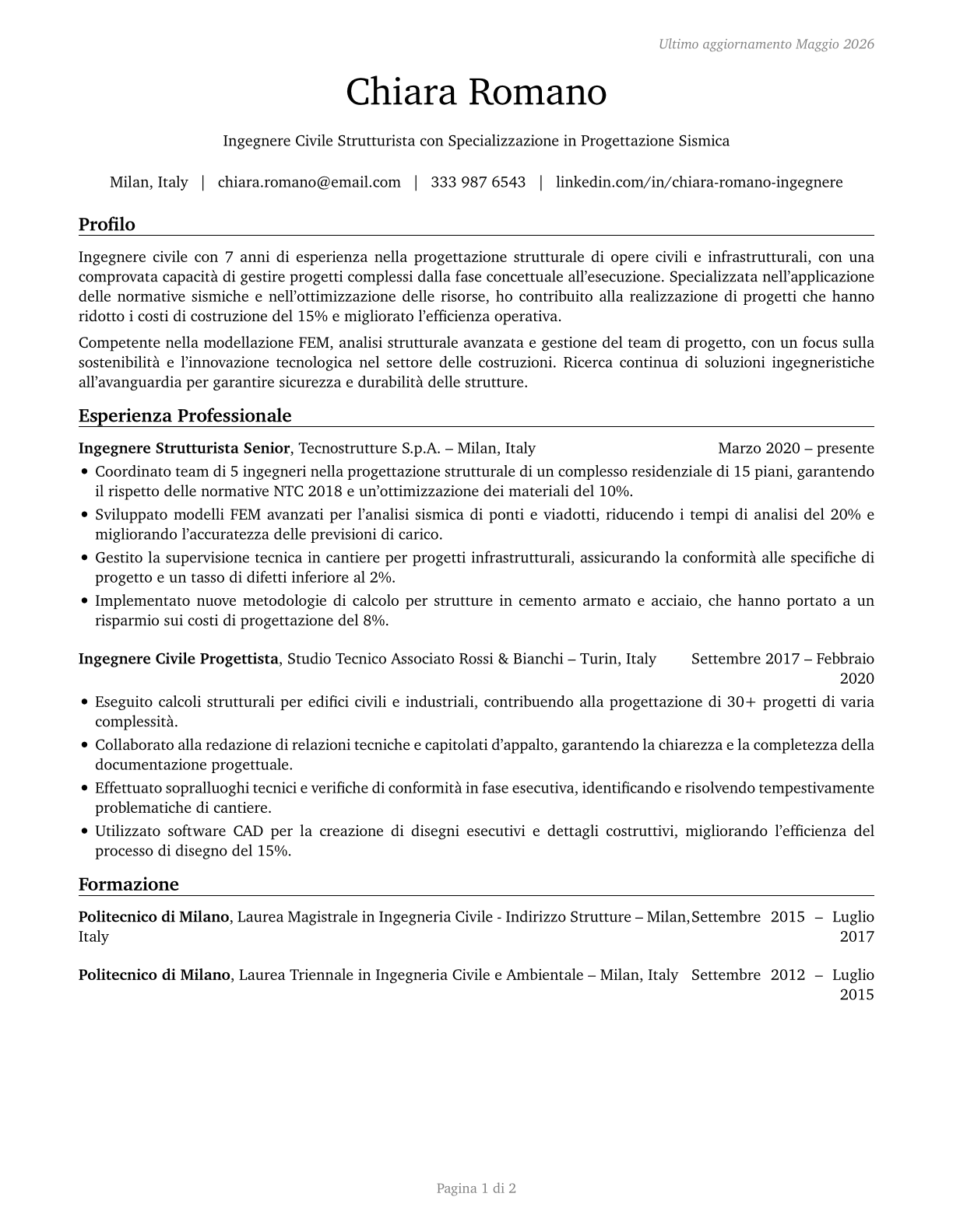 Civil Engineers CV in Italian — page 1