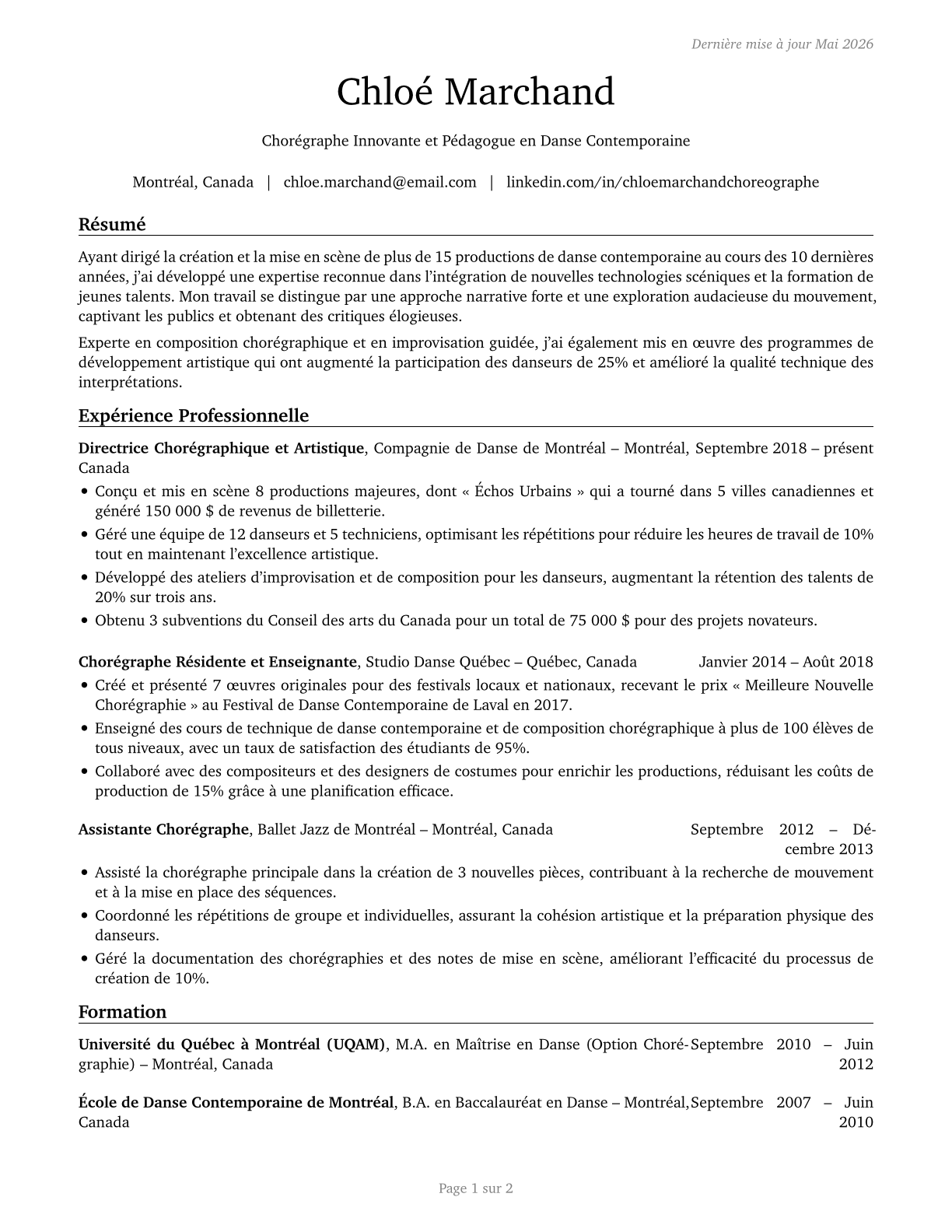 Choreographers CV in French — page 1