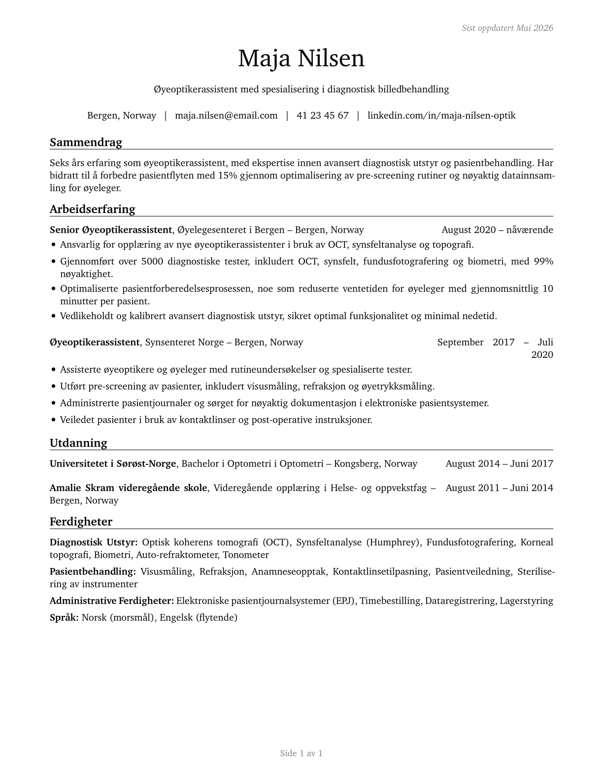 Ophthalmic Medical Technologists CV in Norwegian_bokmal — page 1