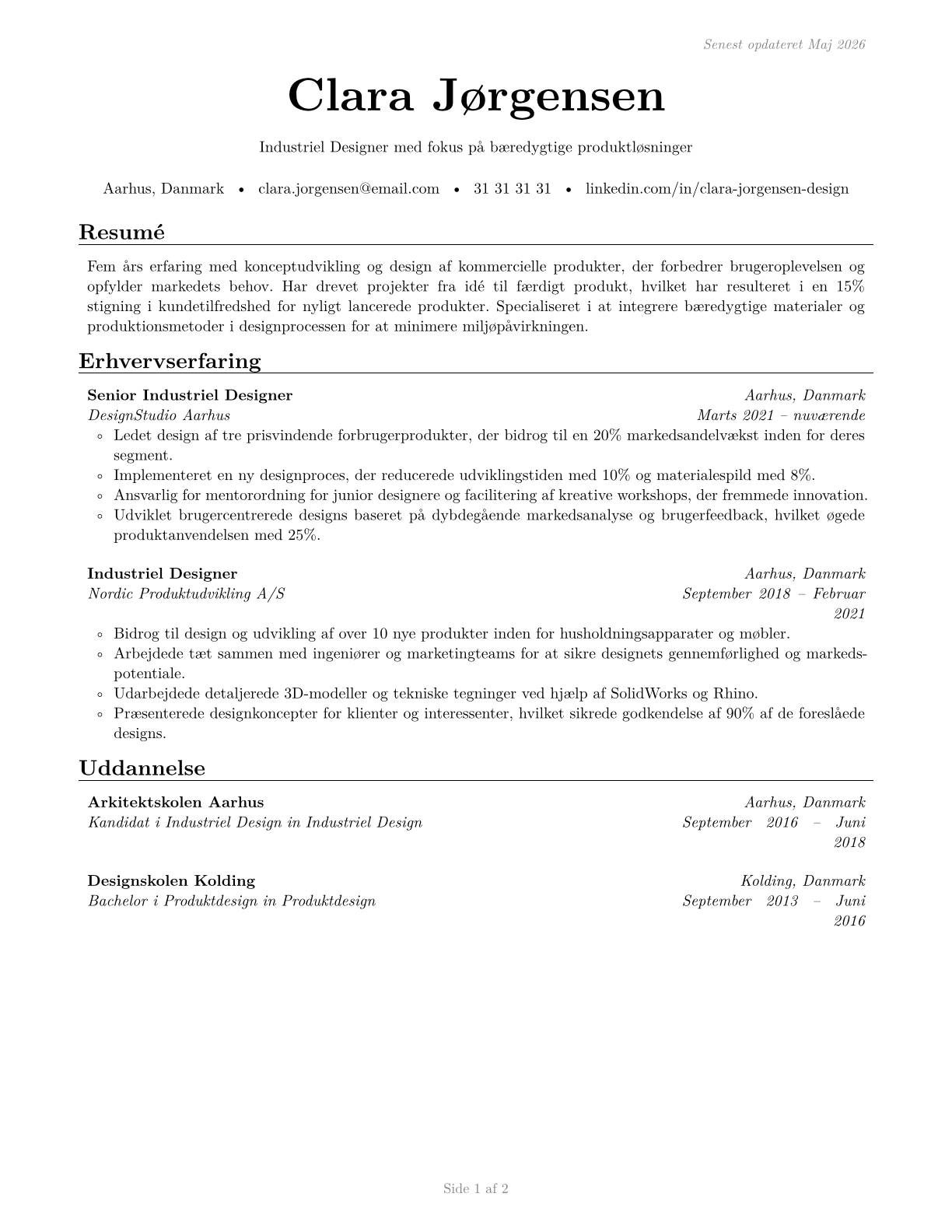 Commercial and Industrial Designers CV in Danish — page 1
