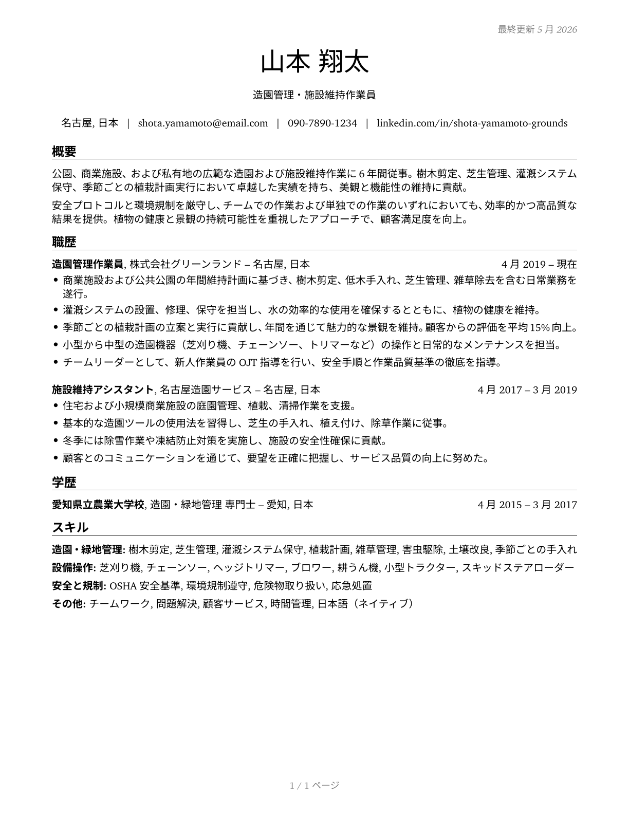 Grounds Maintenance Workers, All Other CV in Japanese — page 1