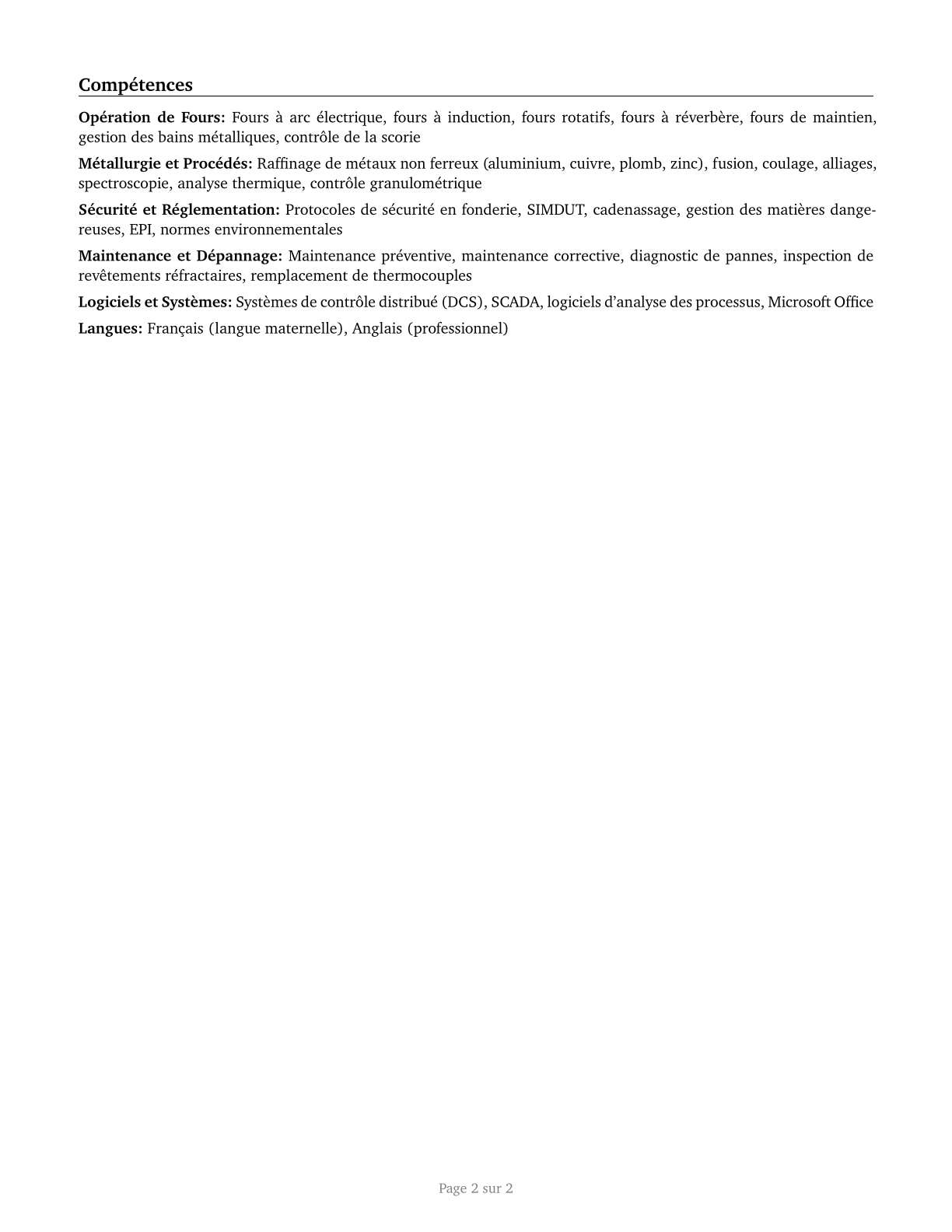 Metal-Refining Furnace Operators and Tenders CV in French — page 2