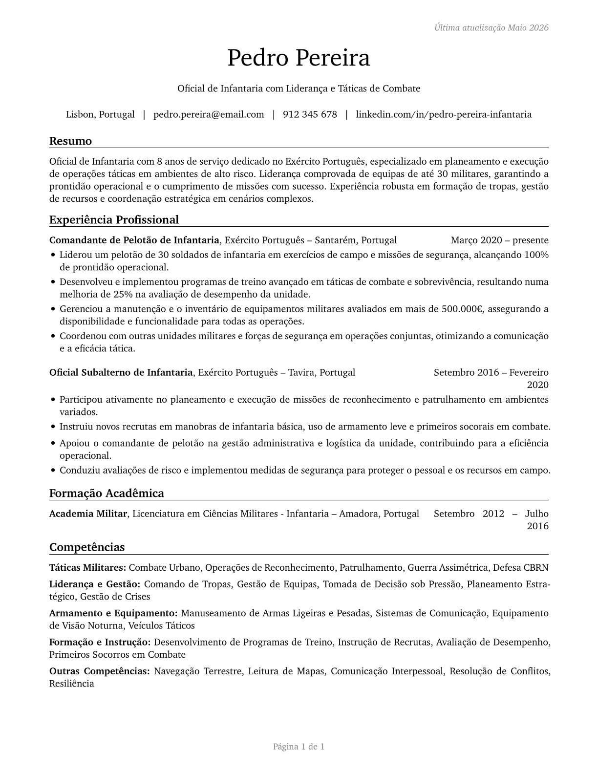 Infantry Officers CV in Portuguese — page 1