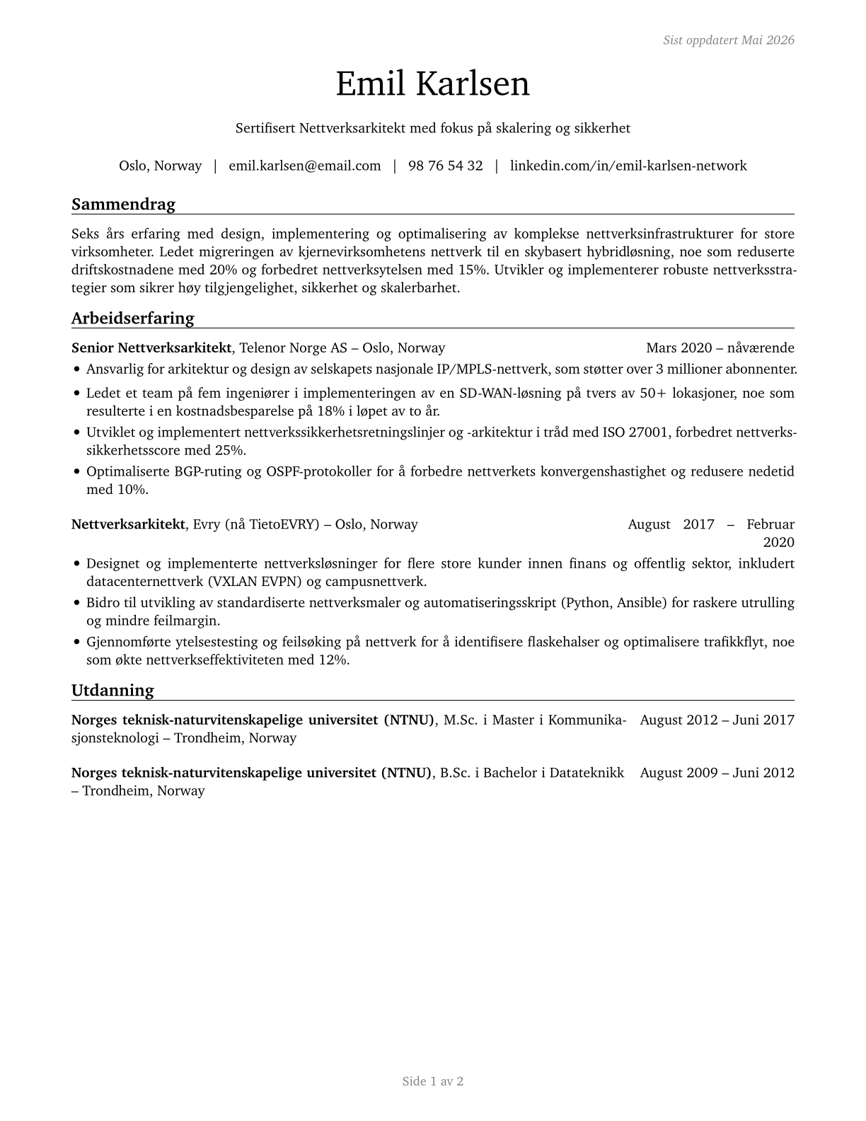 Computer Network Architects CV in Norwegian_bokmal — page 1