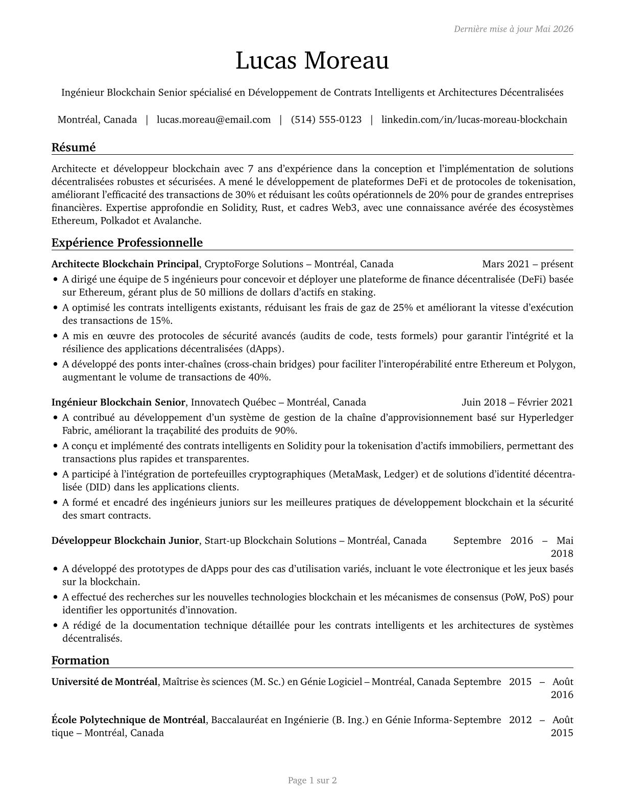 Blockchain Engineers CV in French — page 1