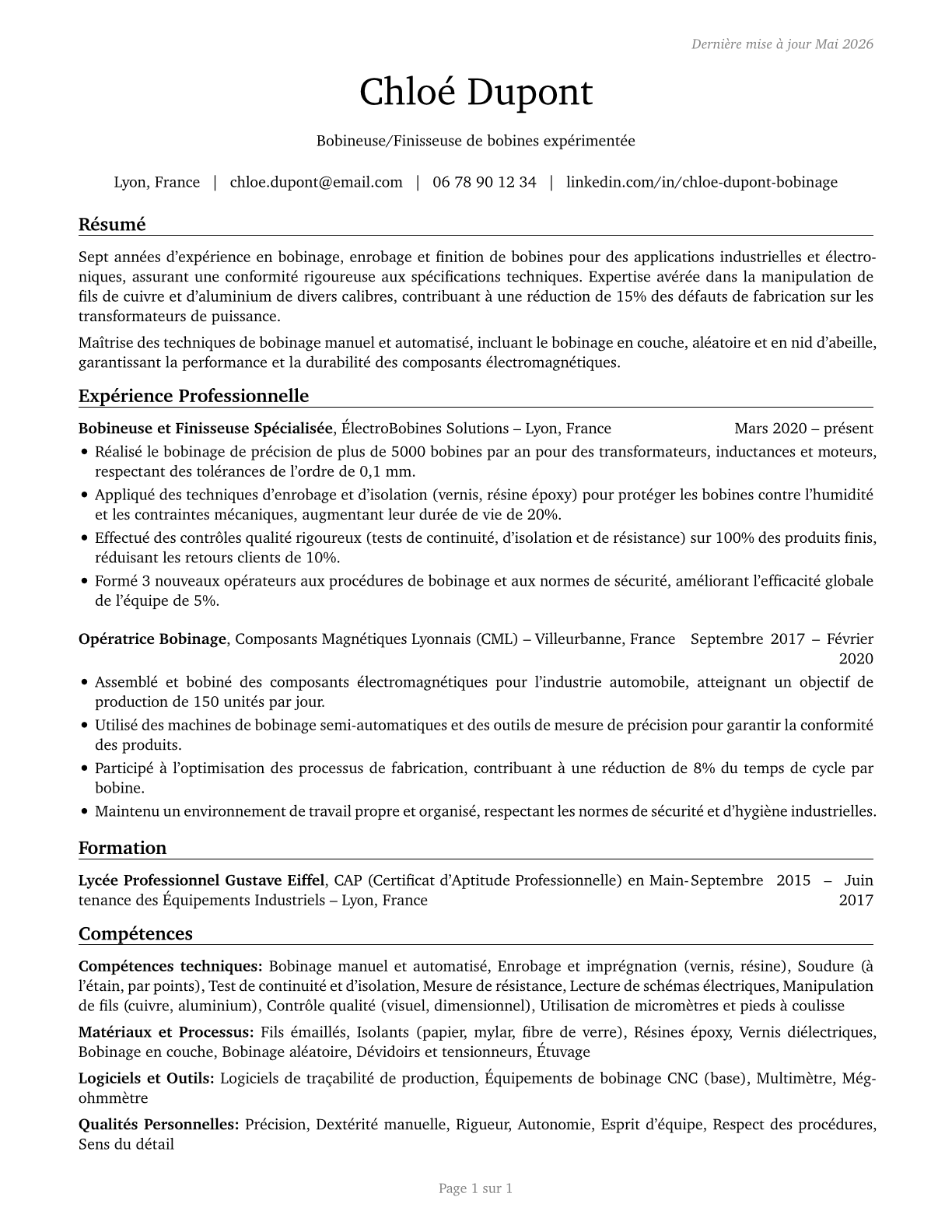 Coil Winders, Tapers, and Finishers CV in French — page 1