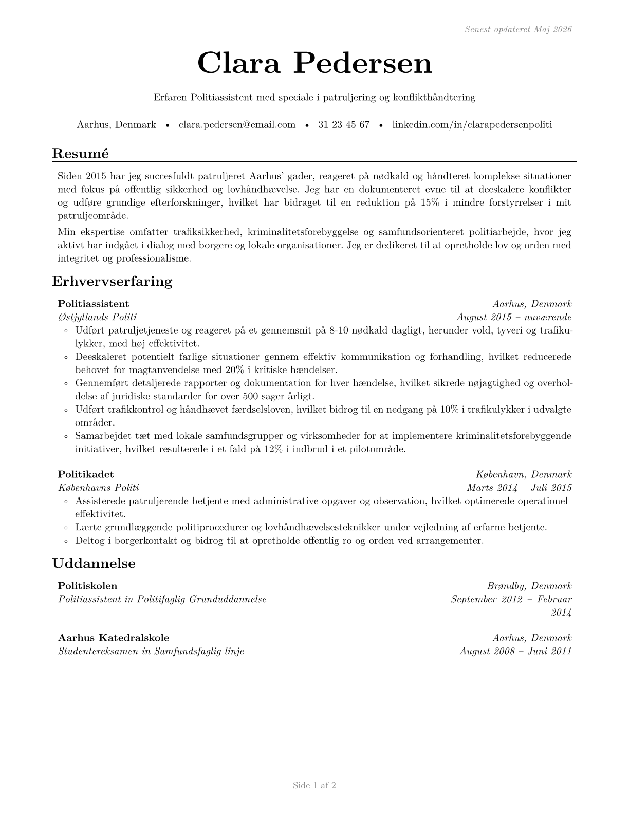 Police and Sheriff's Patrol Officers CV in Danish — page 1
