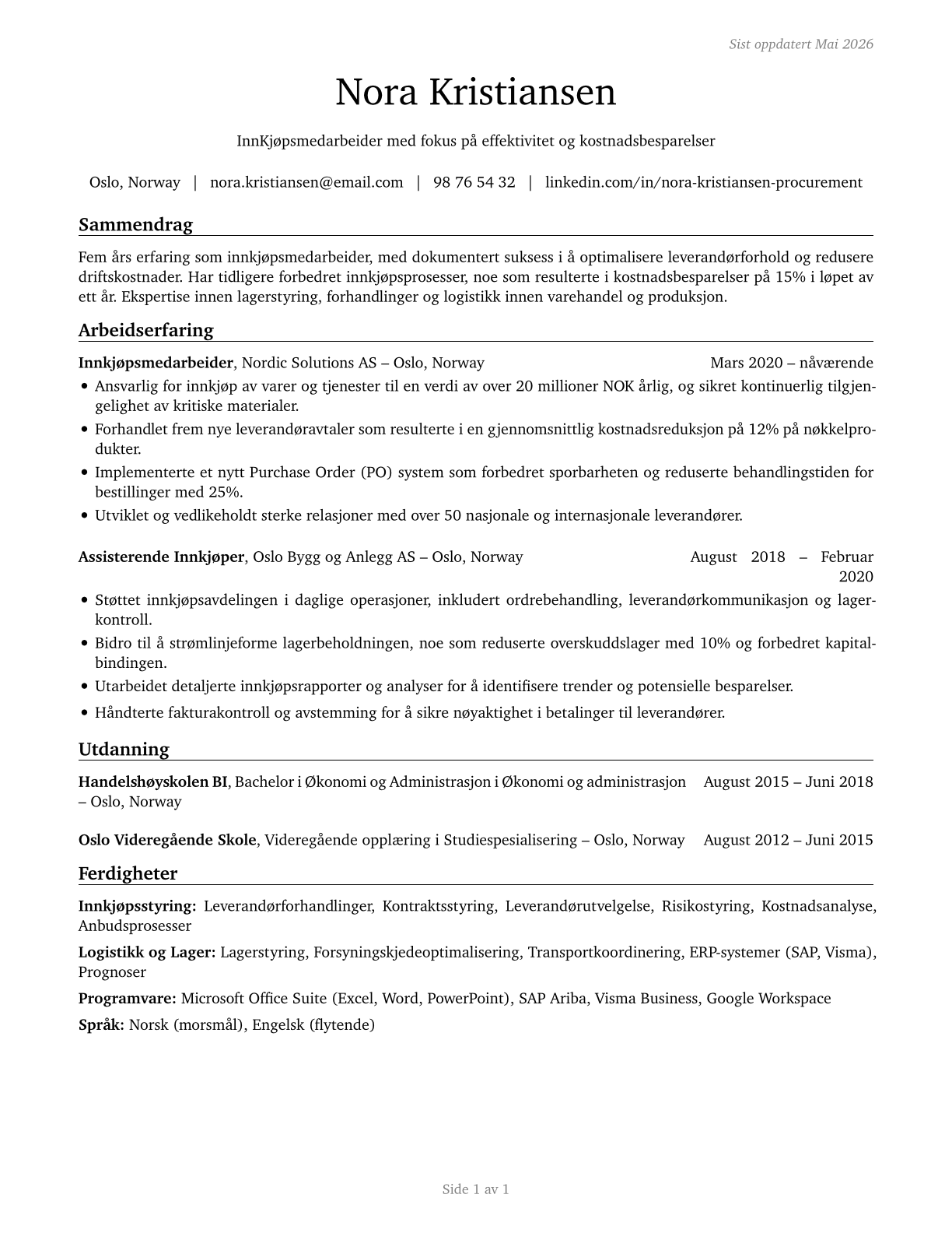 Procurement Clerks CV in Norwegian_bokmal — page 1