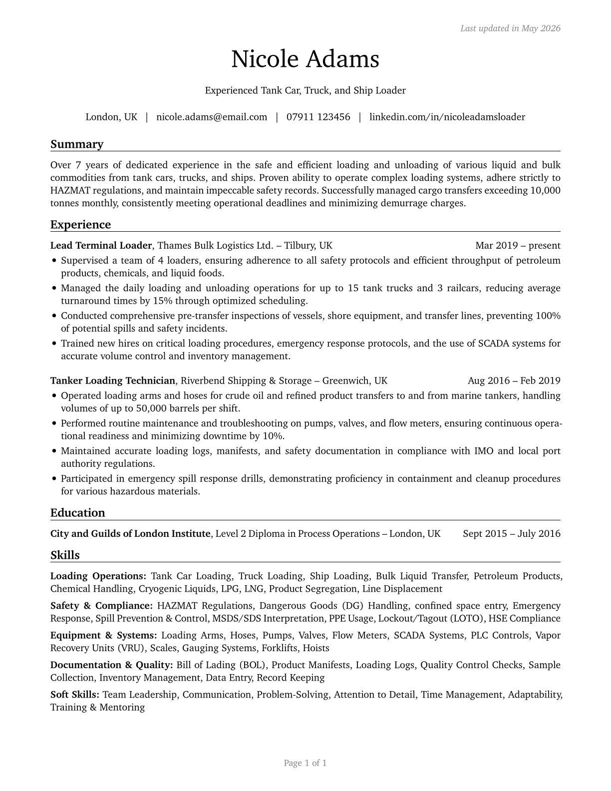 Tank Car, Truck, and Ship Loaders CV in English — page 1
